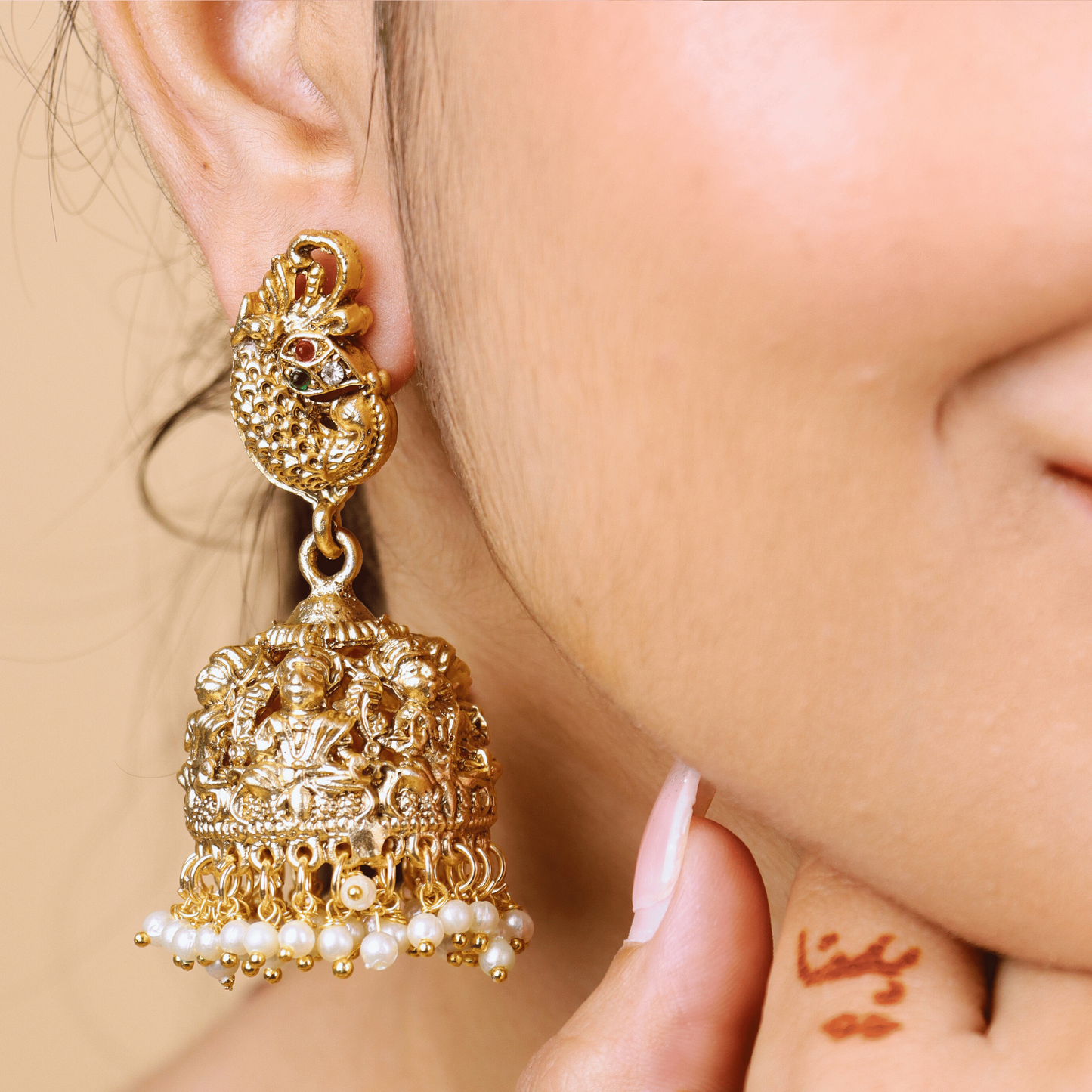 MIDAM™ Gold Plated Peacock Temple Jhumkas