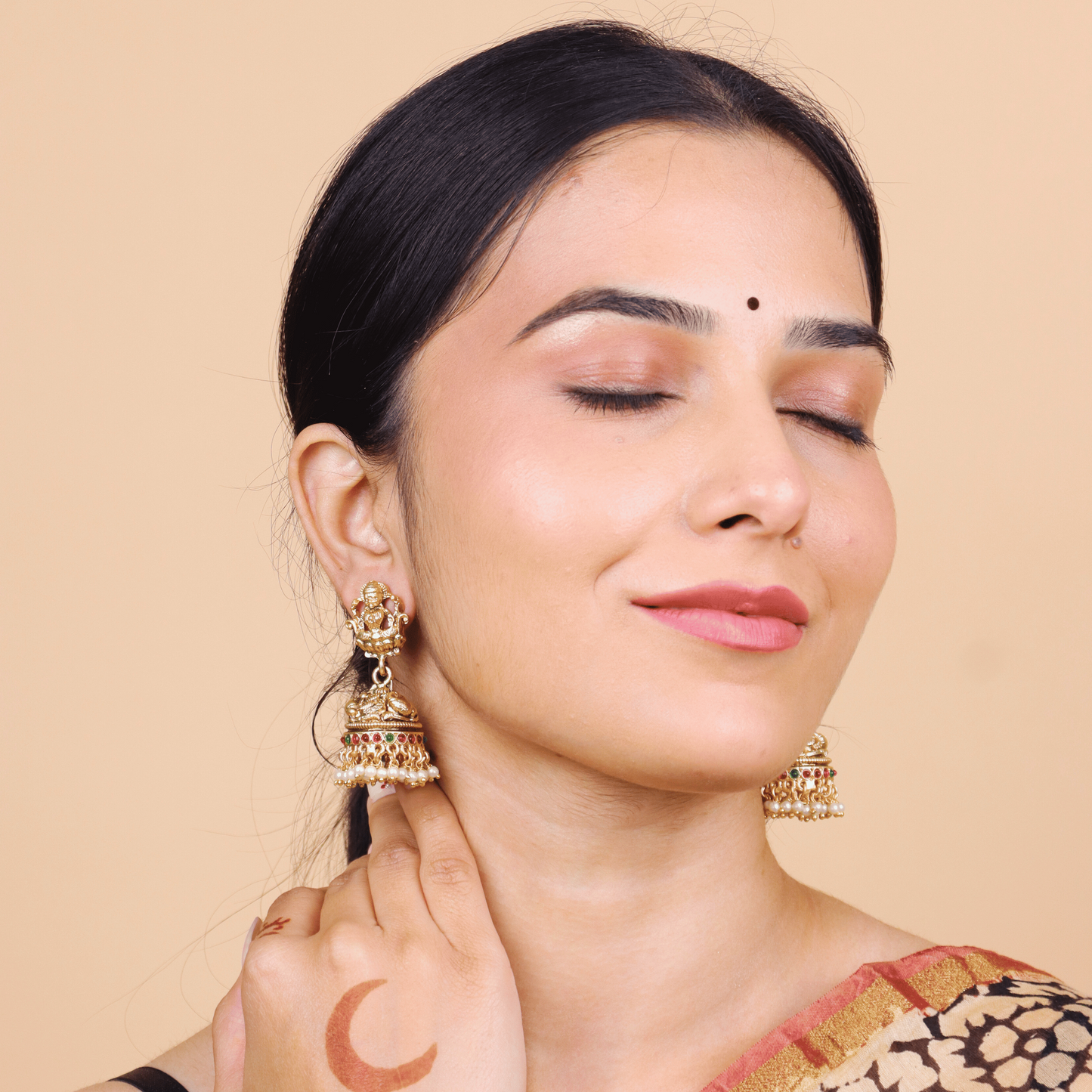 MIDAM™ Gold Plated Goddess Temple Jhumkas
