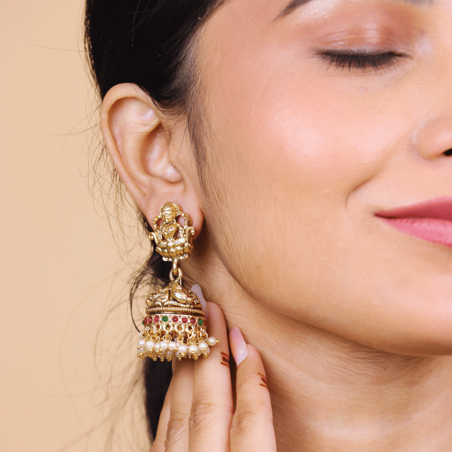 MIDAM™ Gold Plated Goddess Temple Jhumkas