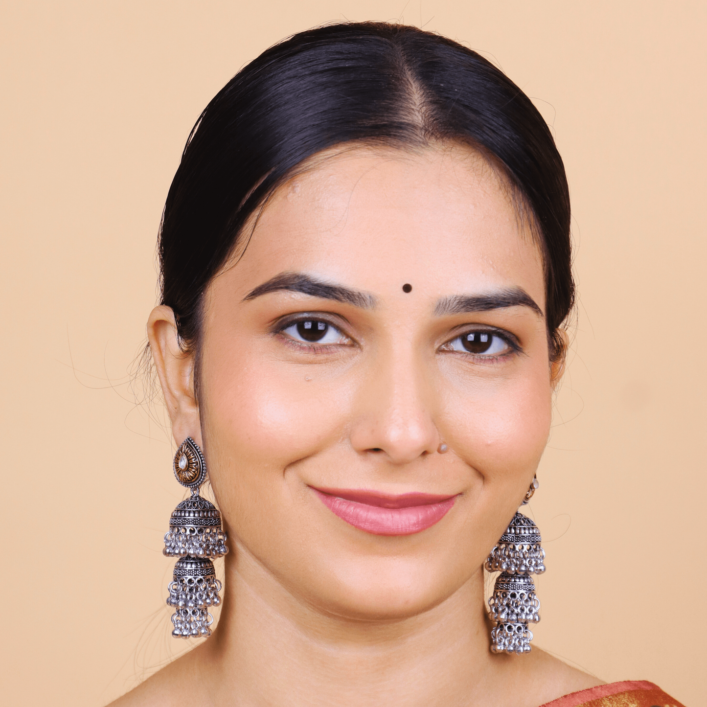 MIDAM™ Silver and Gold Plated 3 Layered Jhumka Earrings