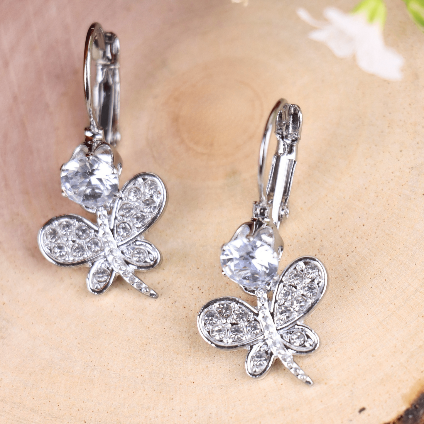 MIDAM™ Silver-Plated Zircon Butterfly Drop Earrings