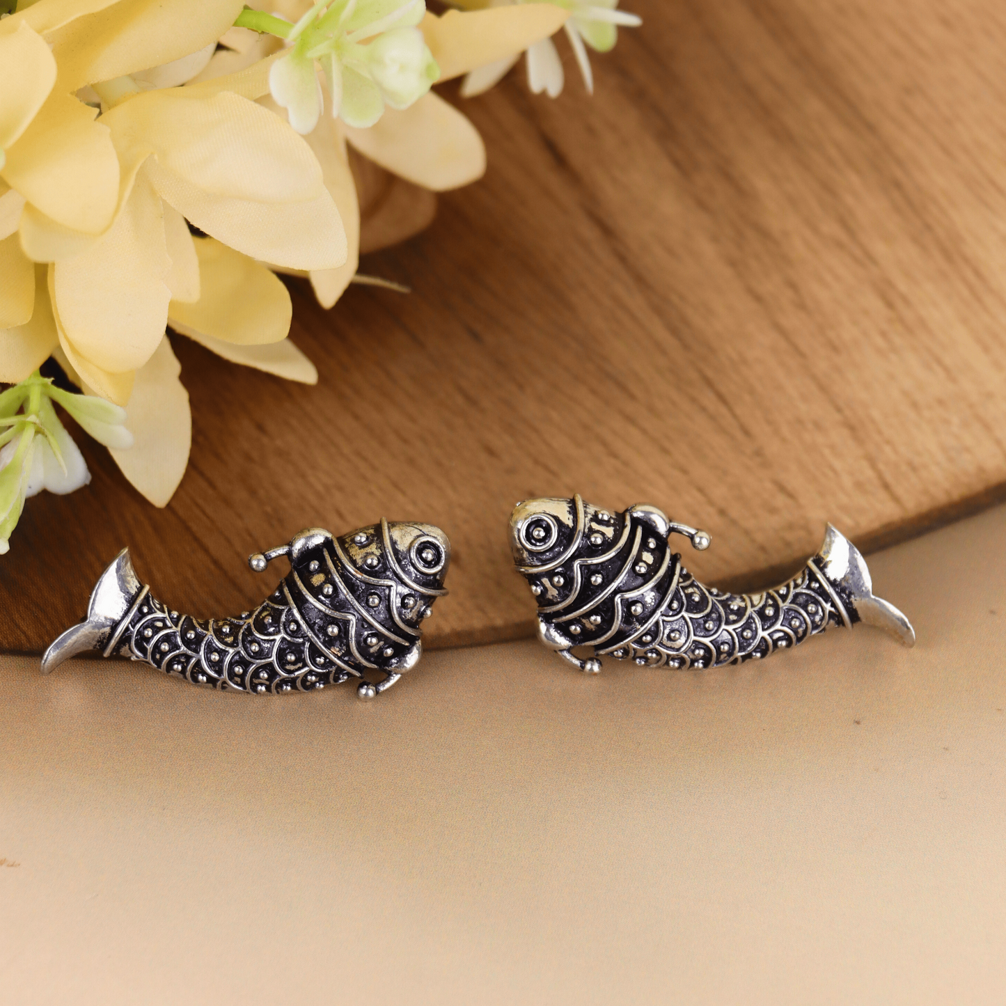 MIDAM™ German Oxidized Silver Fish Stud Earrings