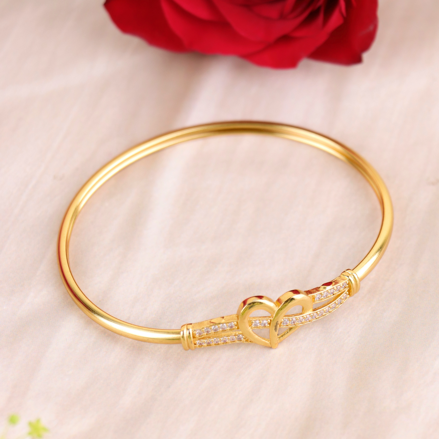 MIDAM™ Gold-Toned American Diamond Studded Heart Shaped Bracelet