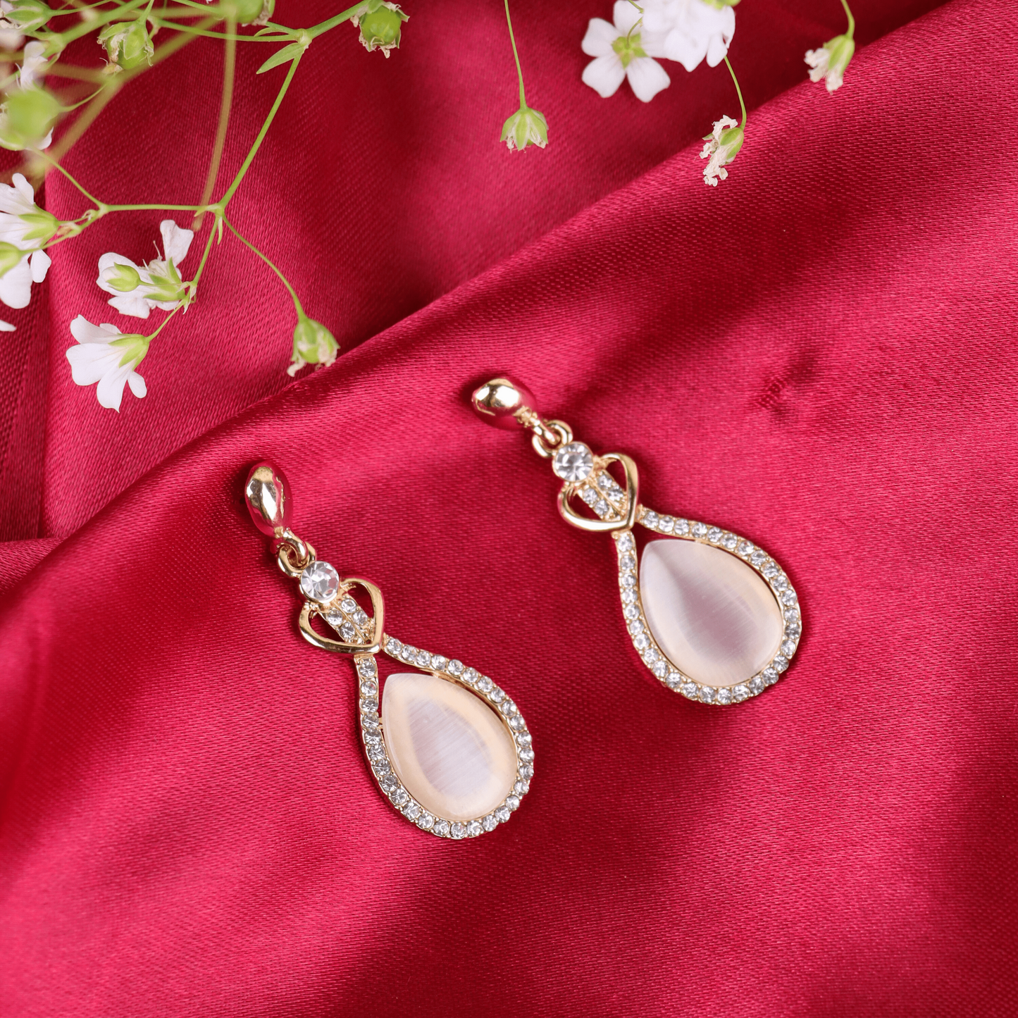 MIDAM™ Gold-Plated American Diamond Studded Heart & Water Drop Shaped Drop Earrings