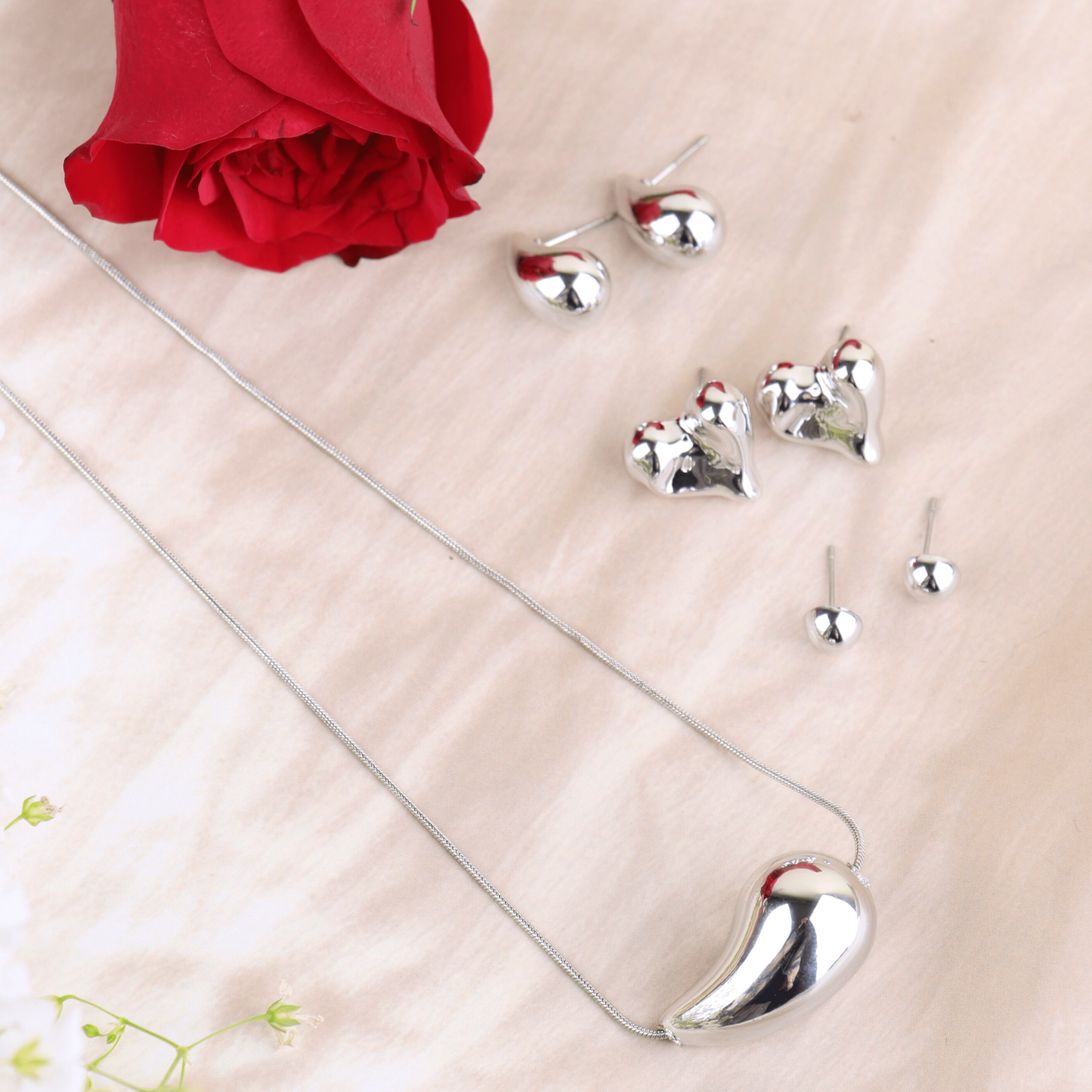 MIDAM™ Silver-Plated Anti-Tarnish Drop-Shaped Pendant & Earrings Set