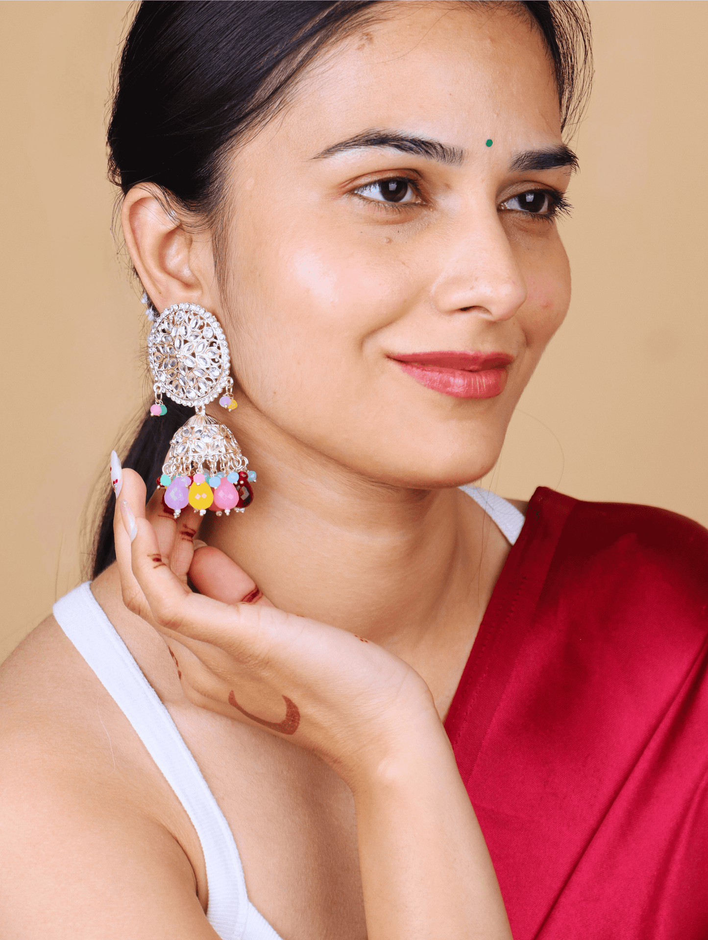 MIDAM™ Silver Plated Multicolour Jhumka Earrings
