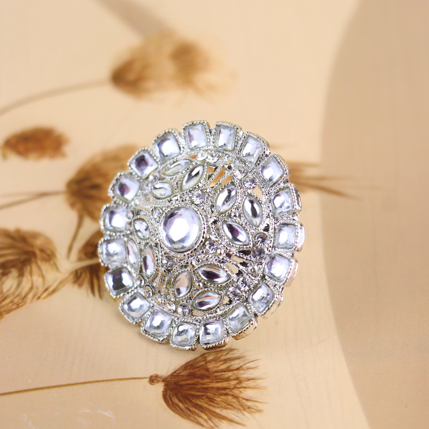 MIDAM™ Silver-Toned Stone Studded Finger Ring