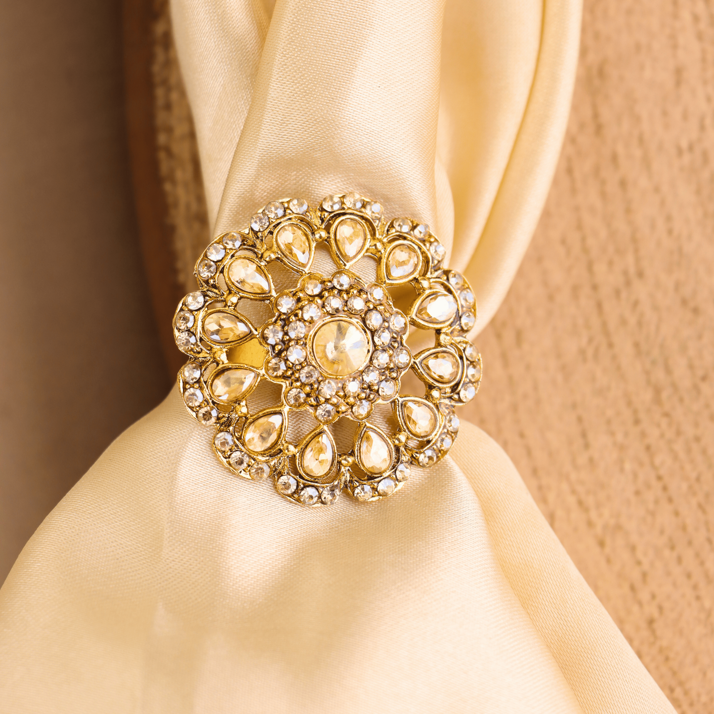 MIDAM™ Gold-Plated Kundan & American Diamond Studded Finger Ring