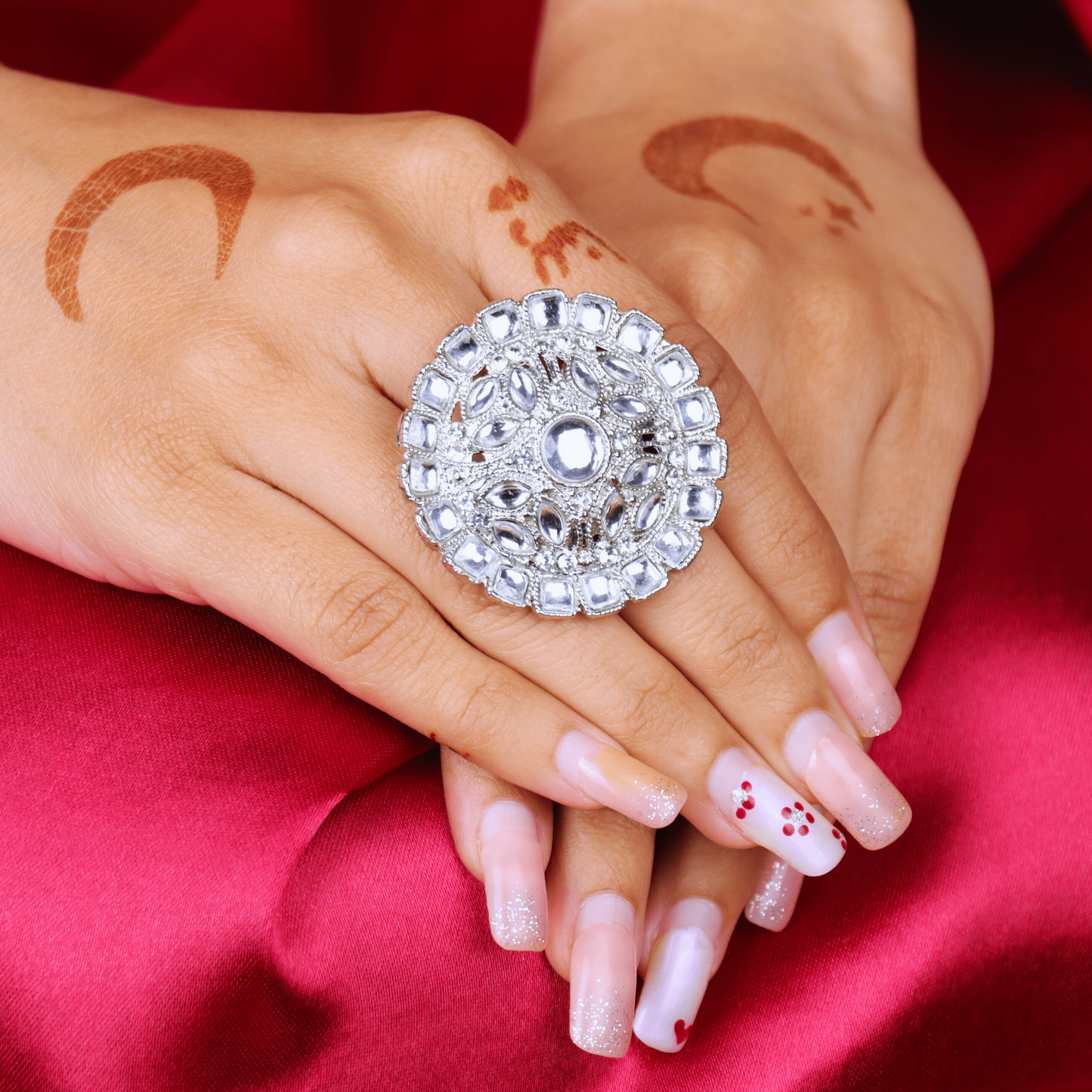 MIDAM™ Silver-Toned Stone Studded Finger Ring
