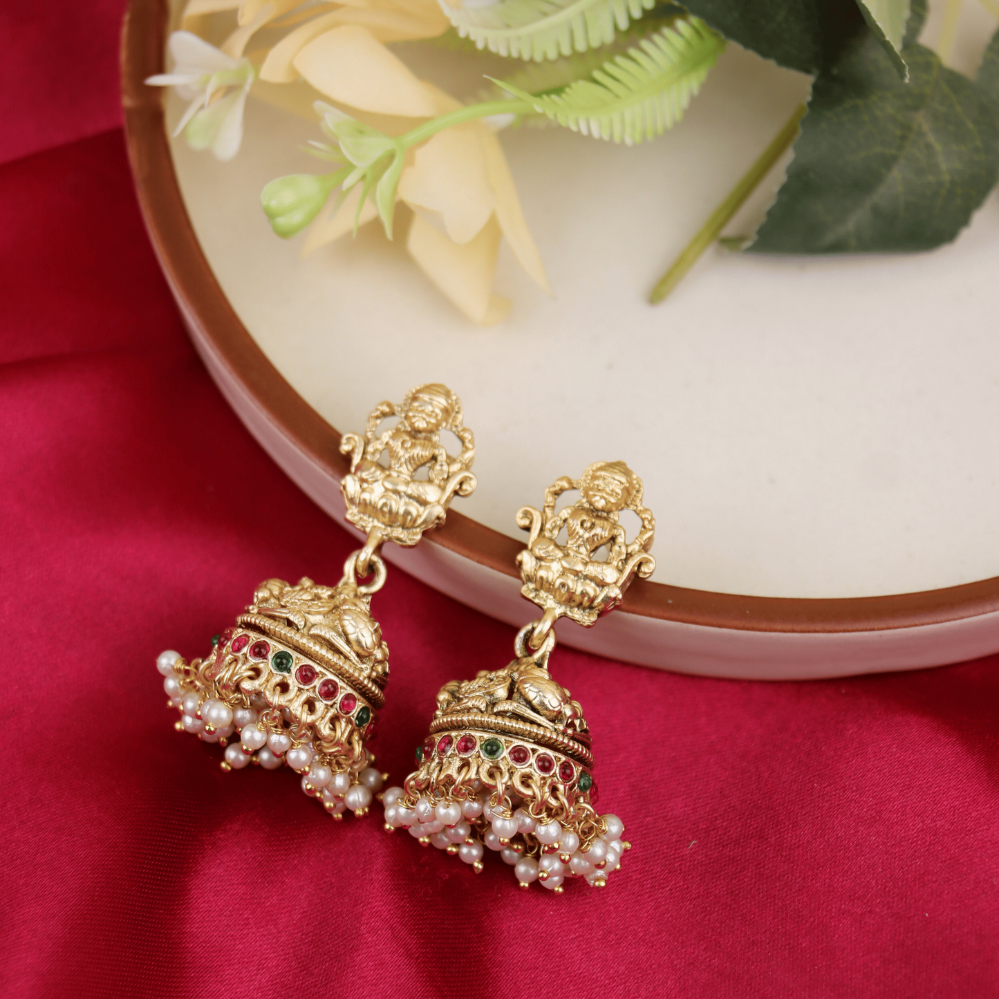 MIDAM™ Gold Plated Goddess Temple Jhumkas