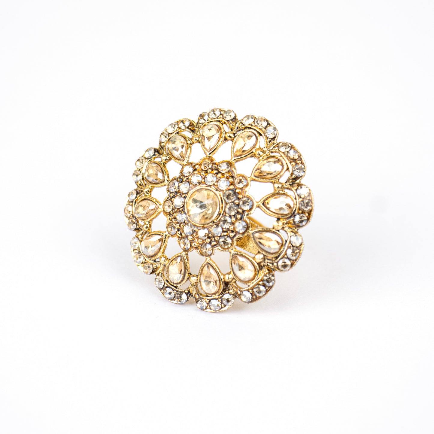 MIDAM™ Gold-Plated Kundan & American Diamond Studded Finger Ring