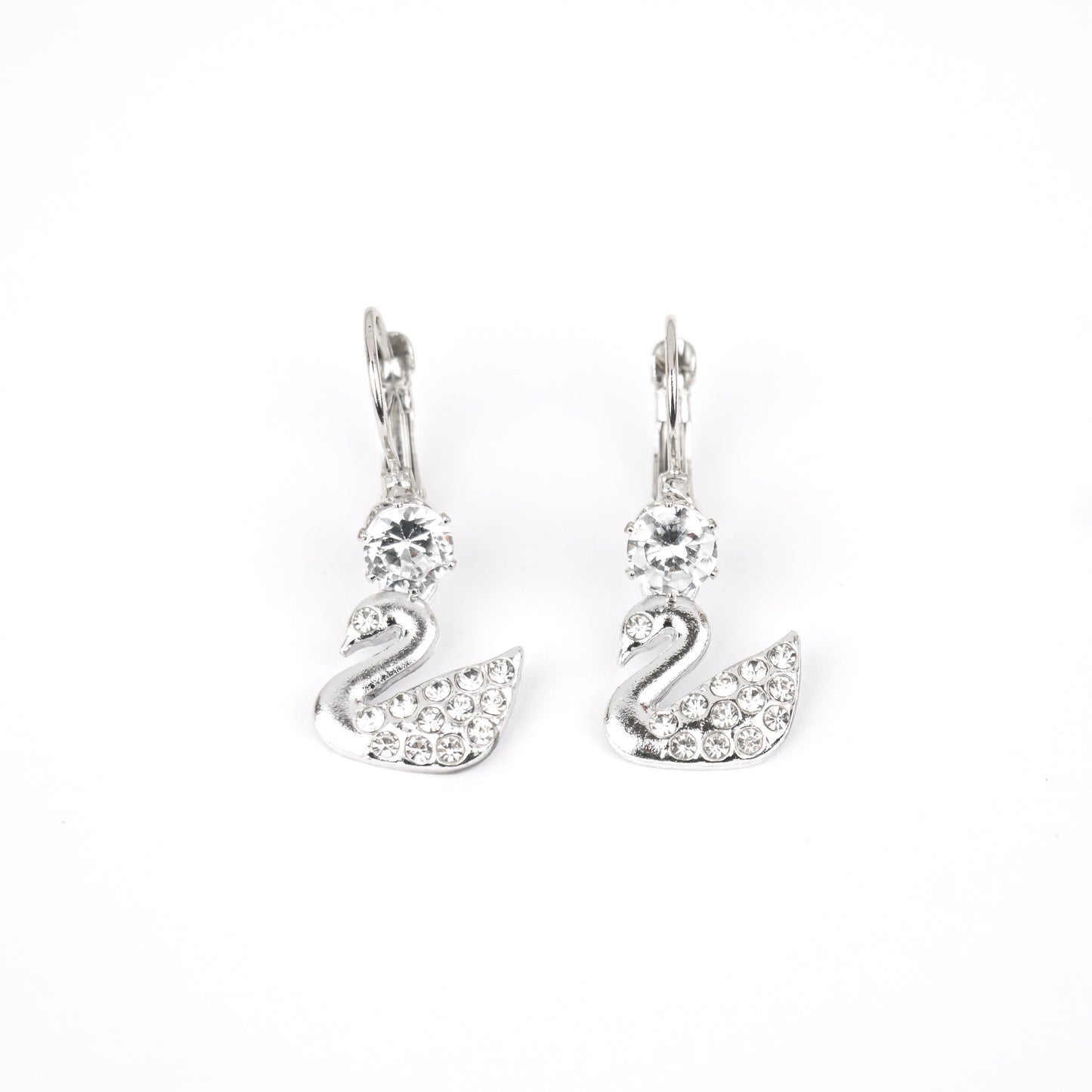 MIDAM™ Silver-Plated Zircon Studded Swan Drop Earrings