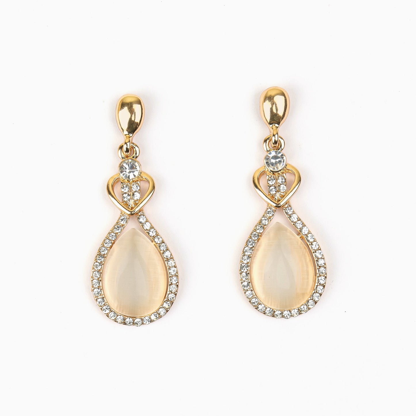 MIDAM™ Gold-Plated American Diamond Studded Heart & Water Drop Shaped Drop Earrings