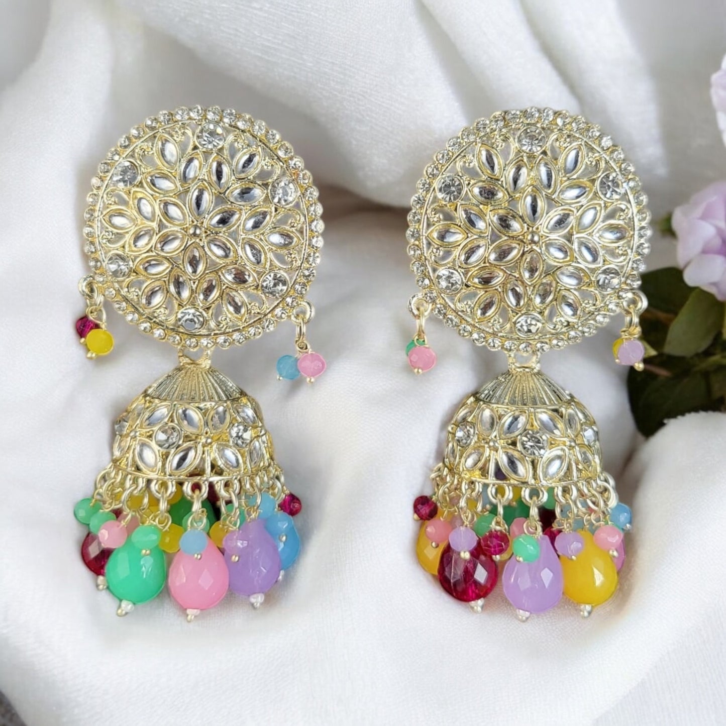 MIDAM™ Silver Plated Multicolour Jhumka Earrings