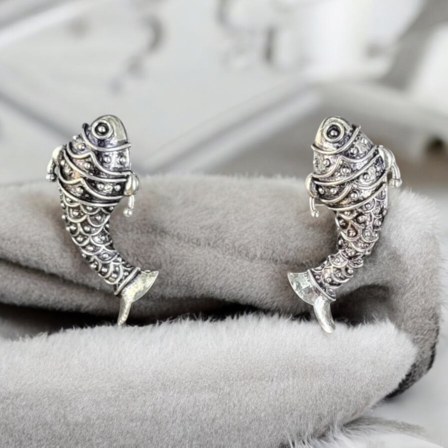 MIDAM™ German Oxidized Silver Fish Stud Earrings