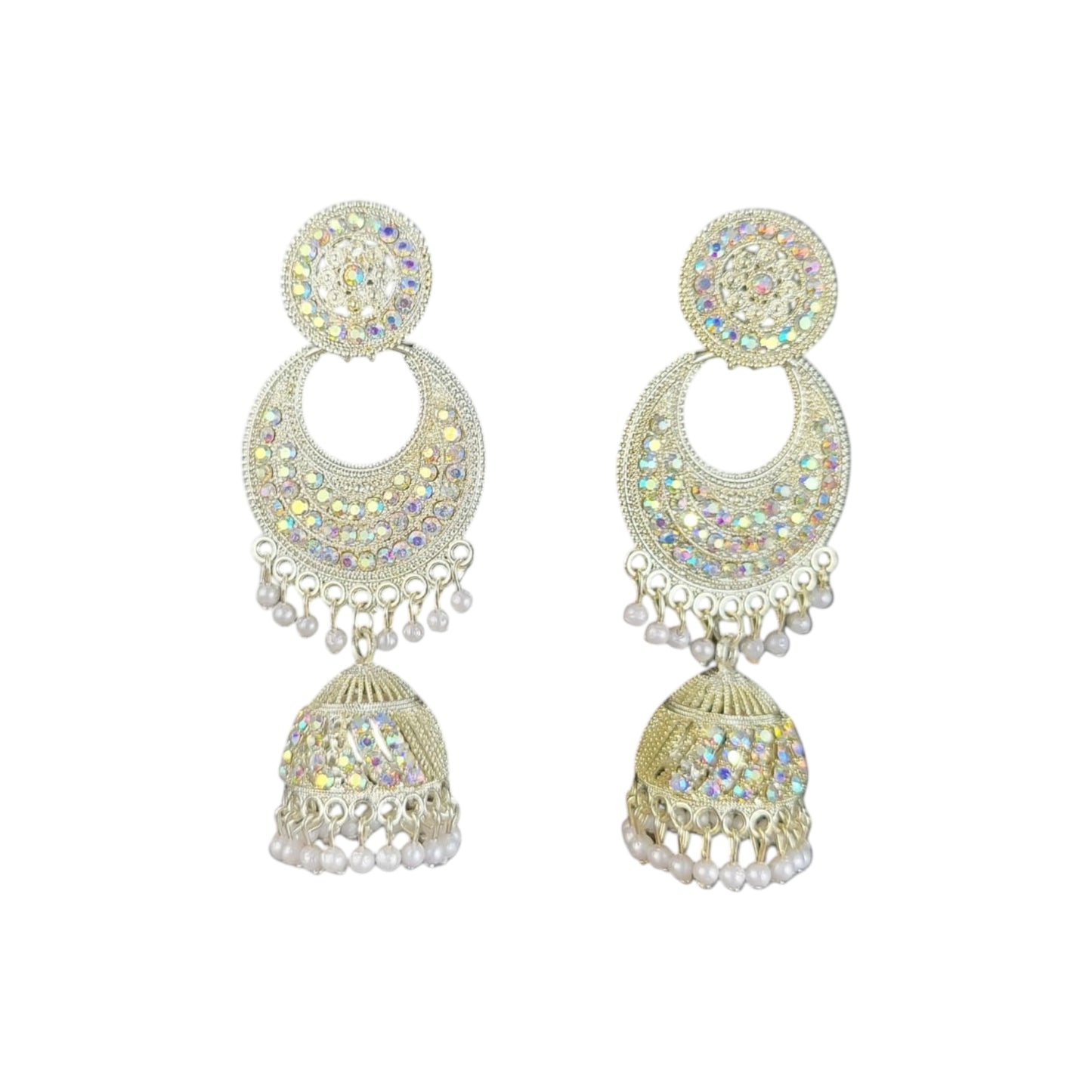MIDAM™ Silver AD Studded Multicolour White Beads Drop Earrings.