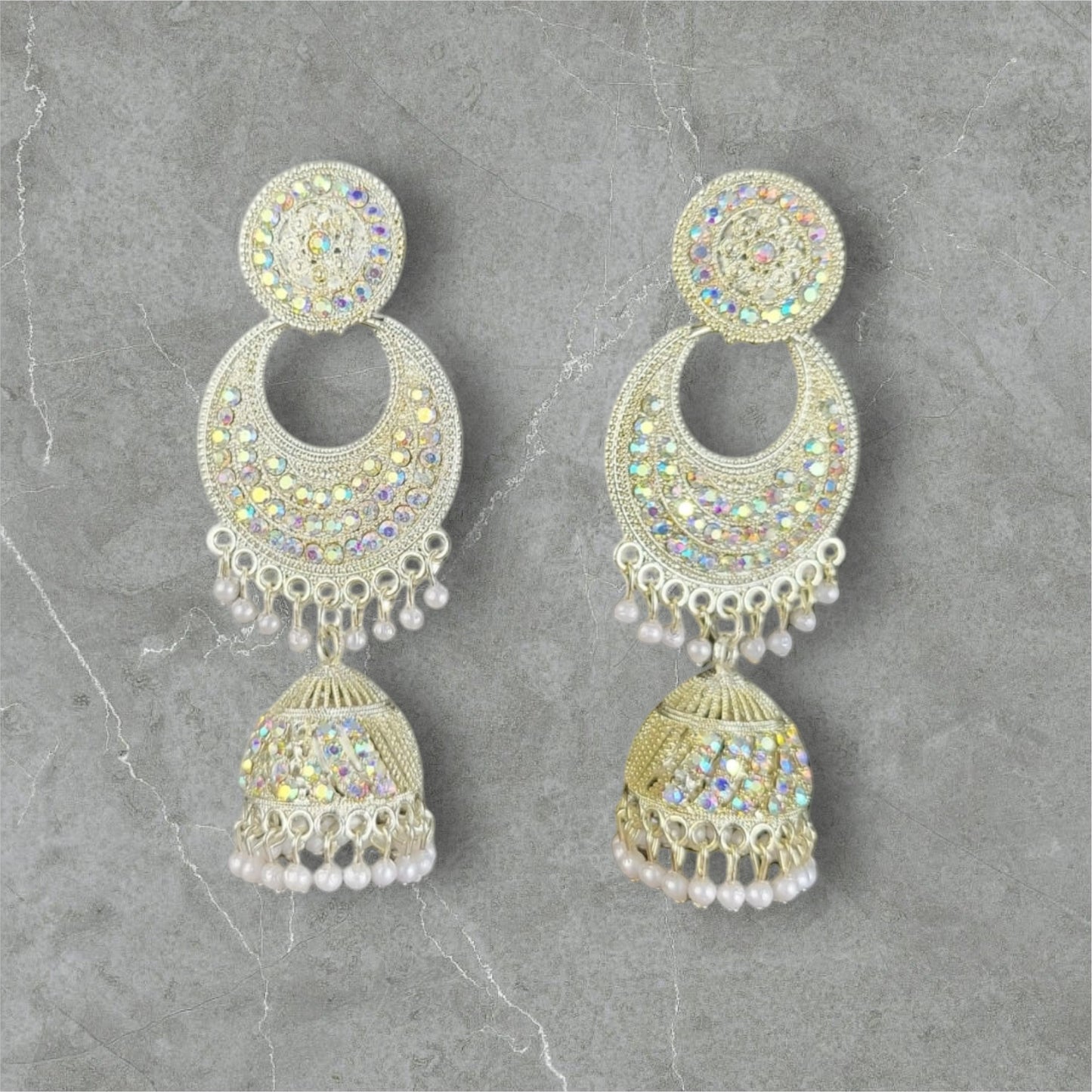 MIDAM™ Silver AD Studded Multicolour White Beads Drop Earrings.