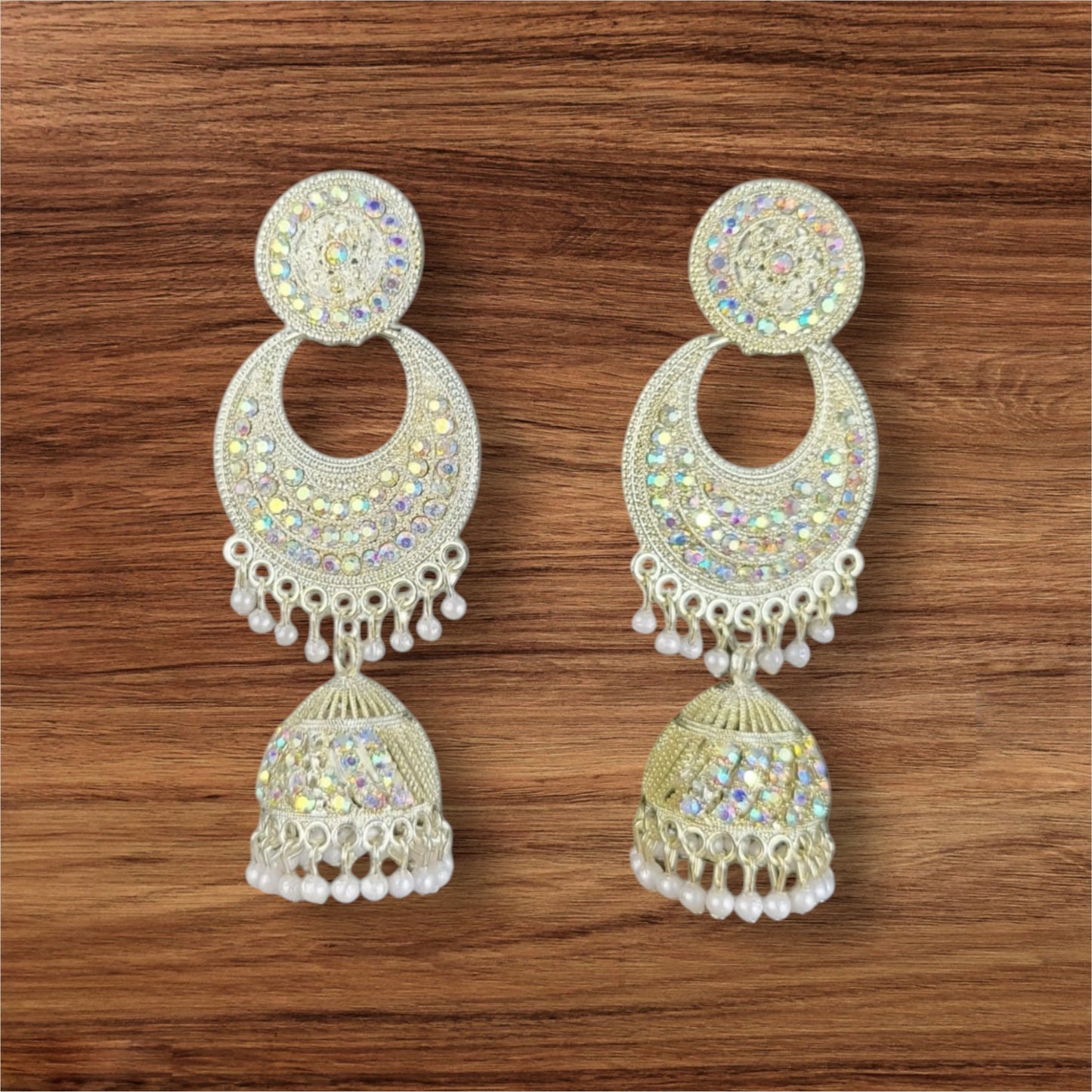 MIDAM™ Silver AD Studded Multicolour White Beads Drop Earrings.
