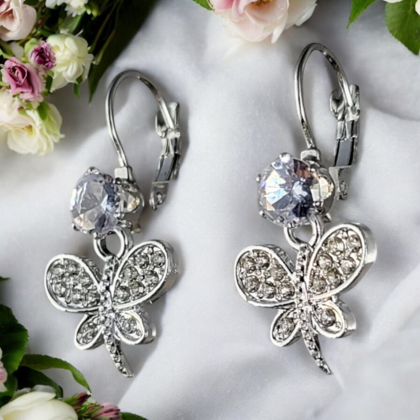 MIDAM™ Silver-Plated Zircon Butterfly Drop Earrings