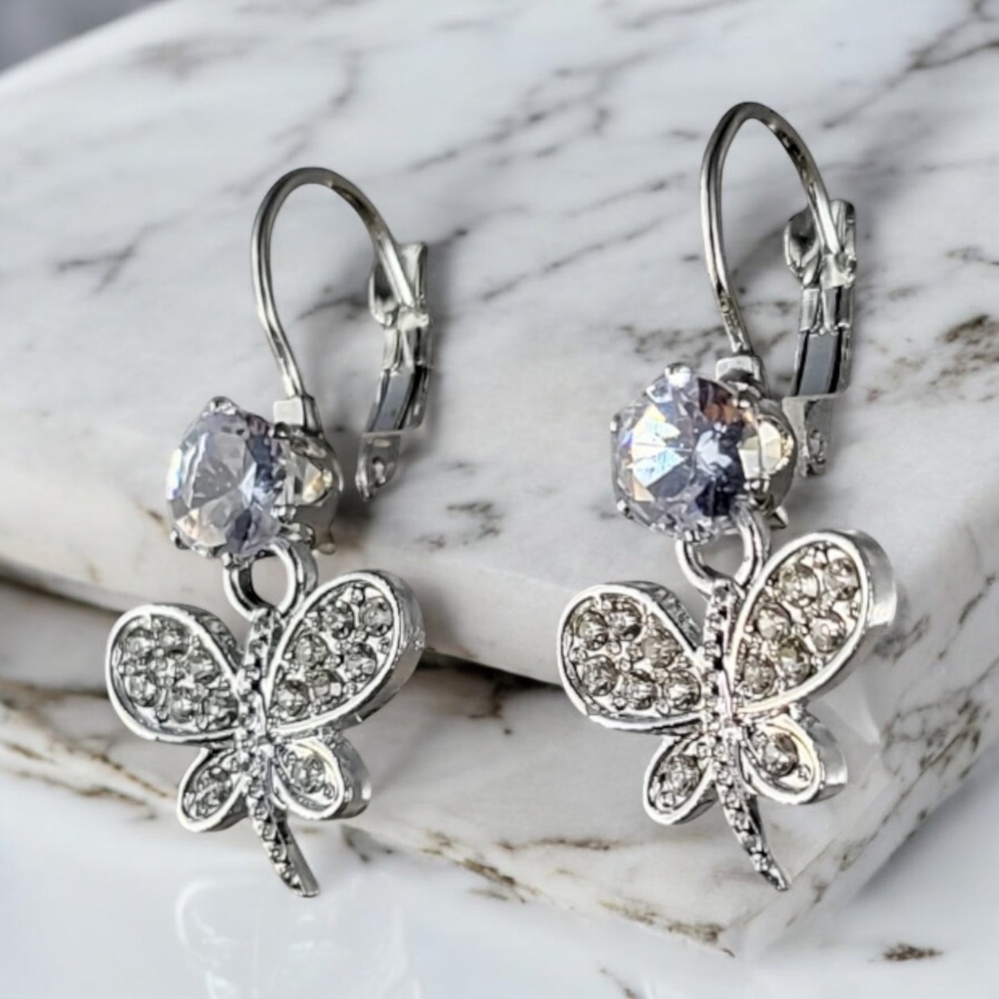 MIDAM™ Silver-Plated Zircon Butterfly Drop Earrings
