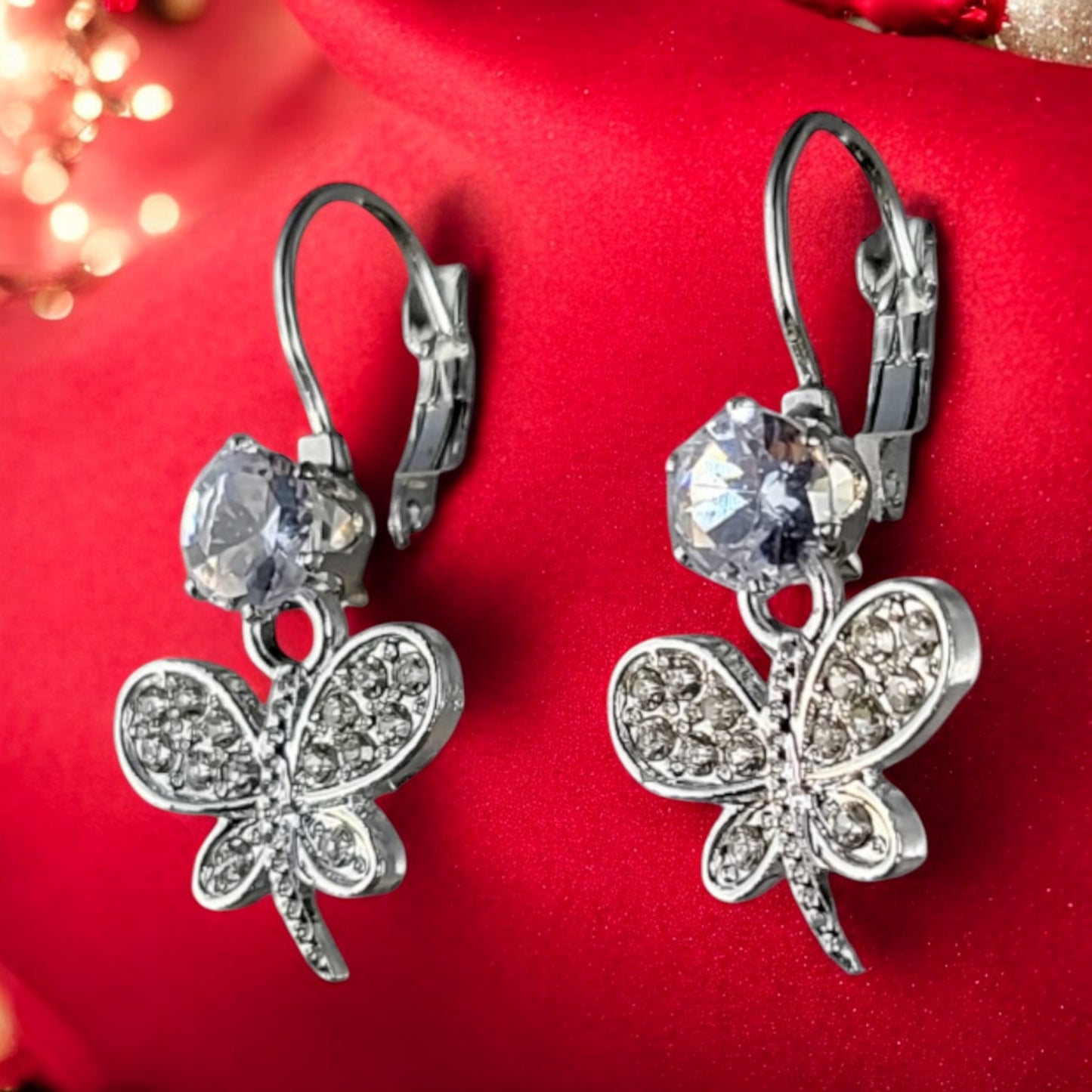 MIDAM™ Silver-Plated Zircon Butterfly Drop Earrings
