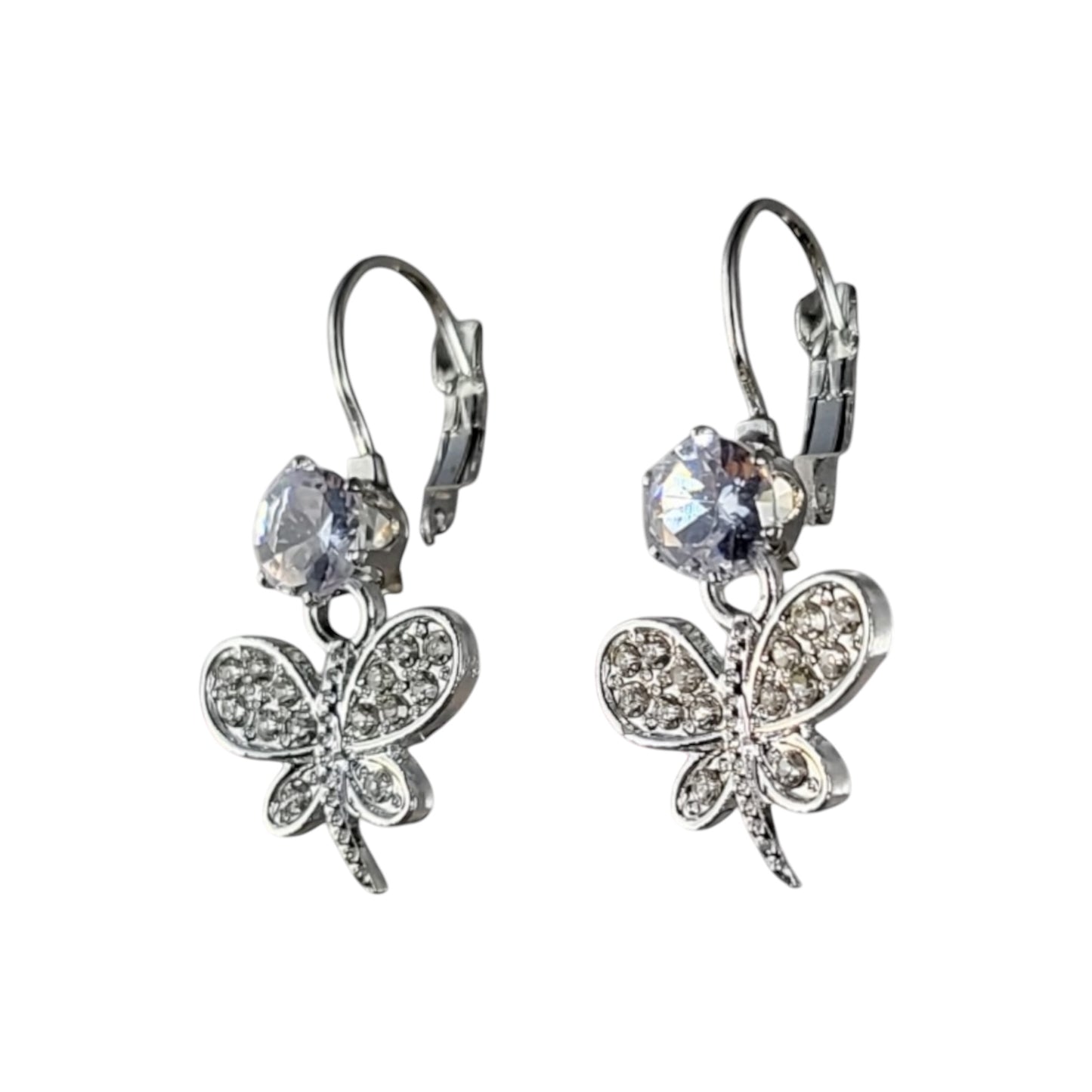 MIDAM™ Silver-Plated Zircon Butterfly Drop Earrings