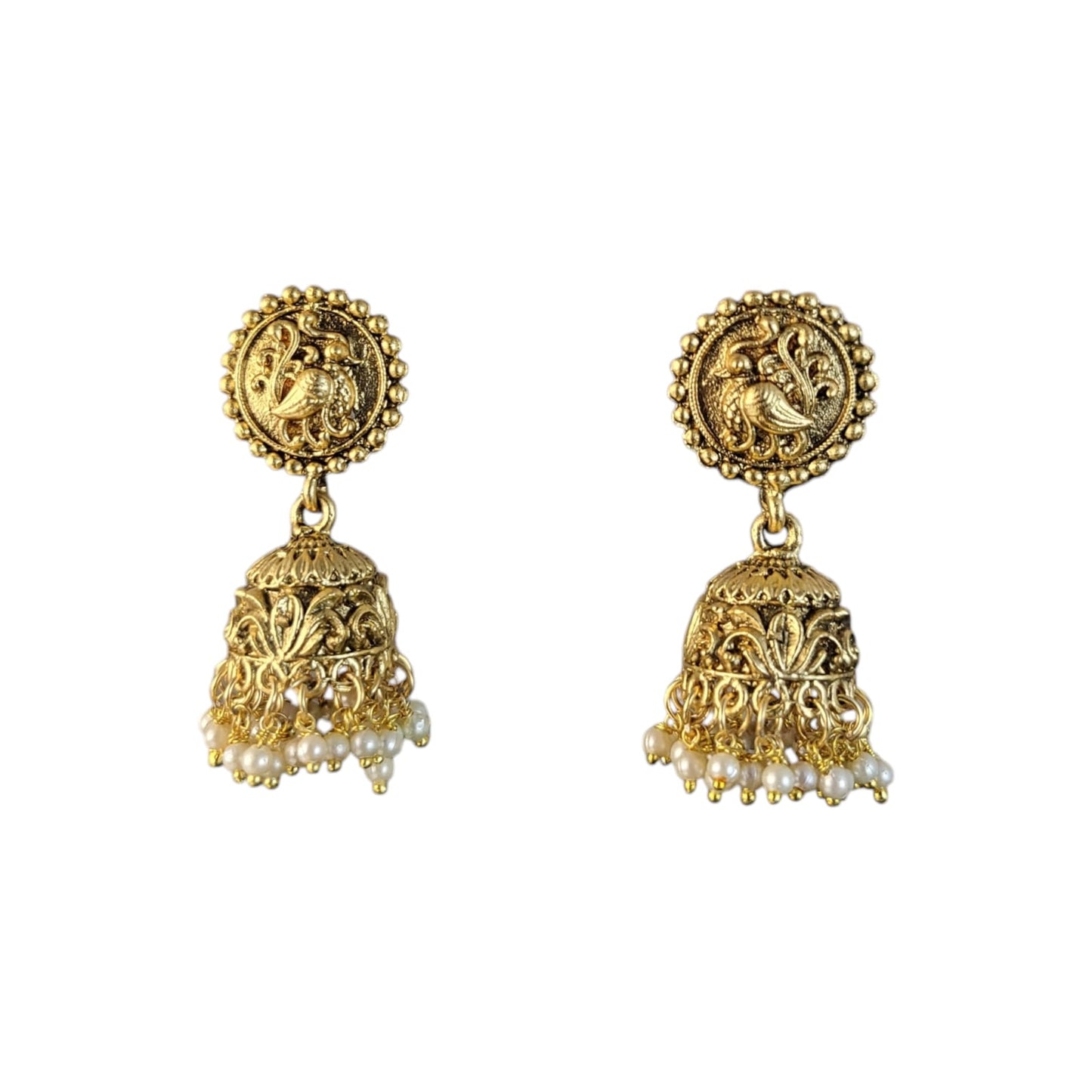 MIDAM™ Gold Plated Bird Temple Jhumkas