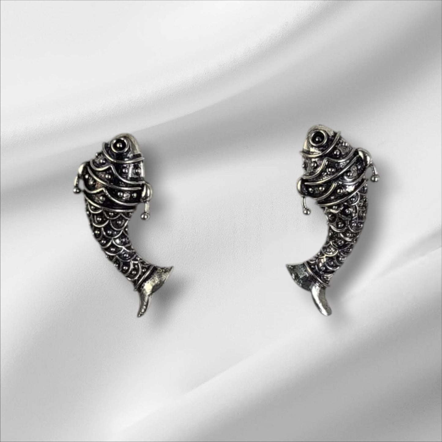 MIDAM™ German Oxidized Silver Fish Stud Earrings