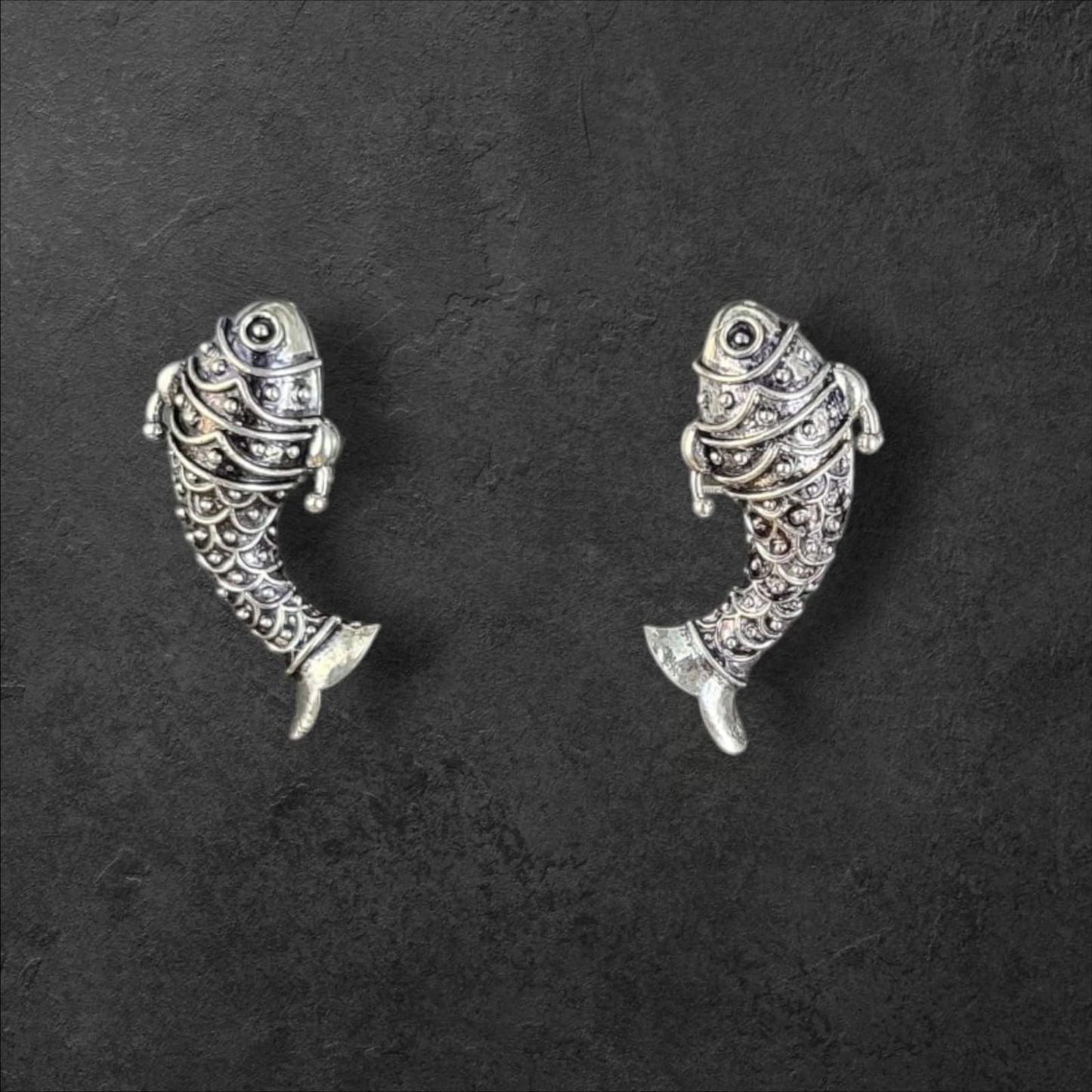 MIDAM™ German Oxidized Silver Fish Stud Earrings
