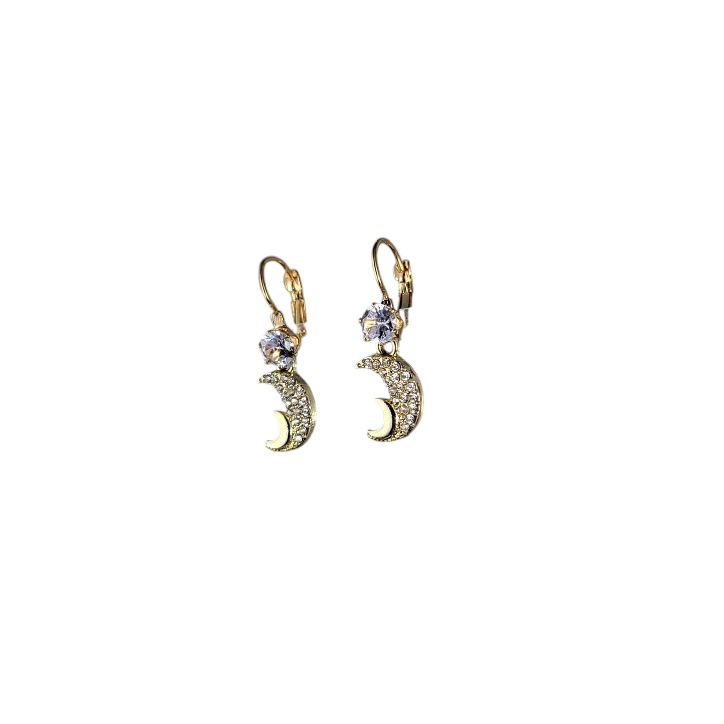 MIDAM™ Gold-Plated Zircon Studded Double Half Moon Classic Drop Earrings