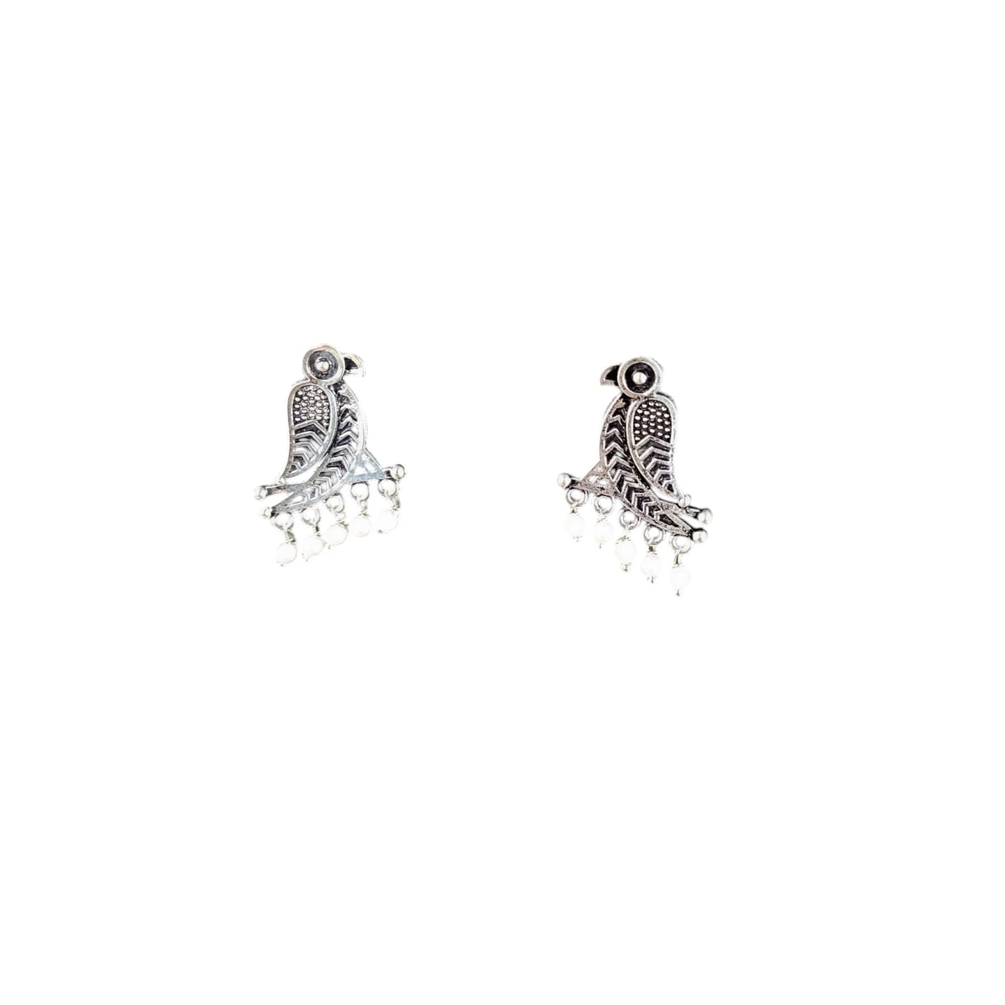 MIDAM™ German Oxidized Silver White Beaded Parrot Studs Earrings