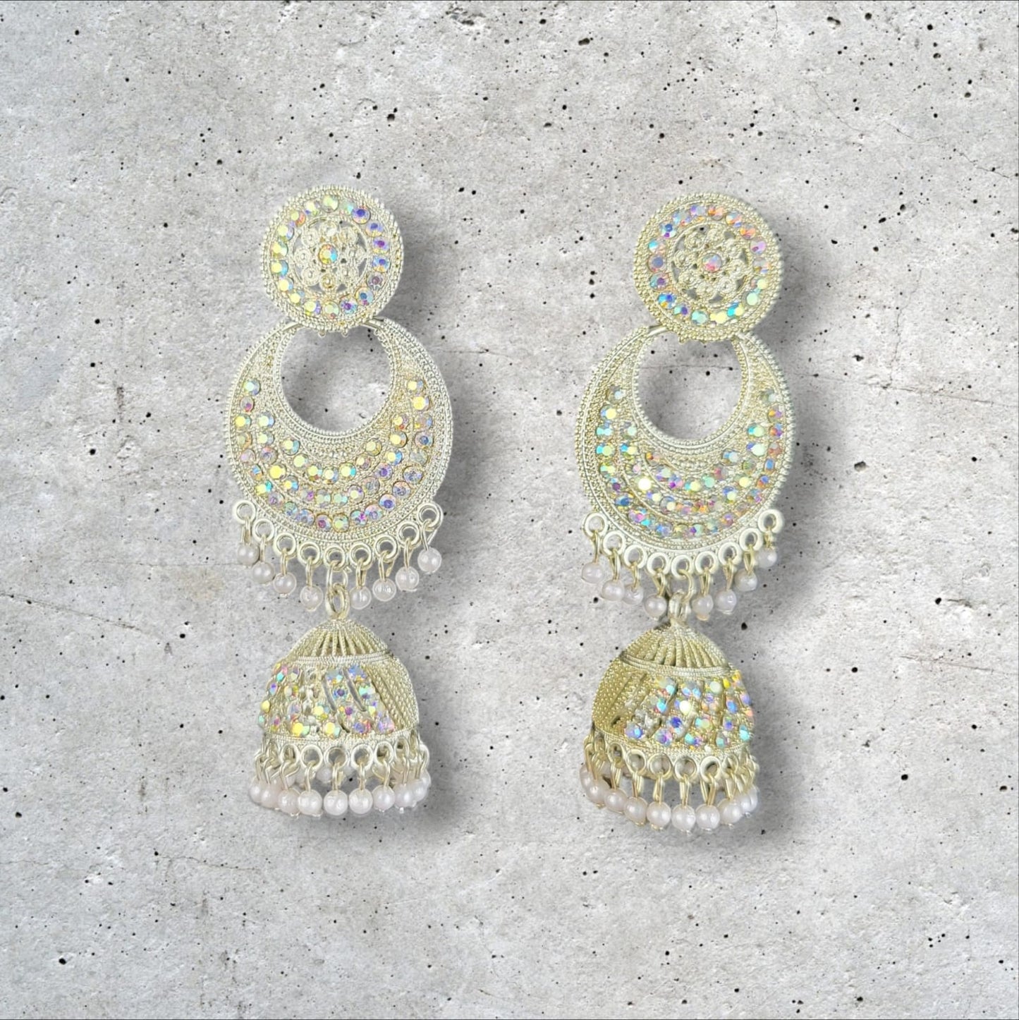 MIDAM™ Silver AD Studded Multicolour White Beads Drop Earrings.