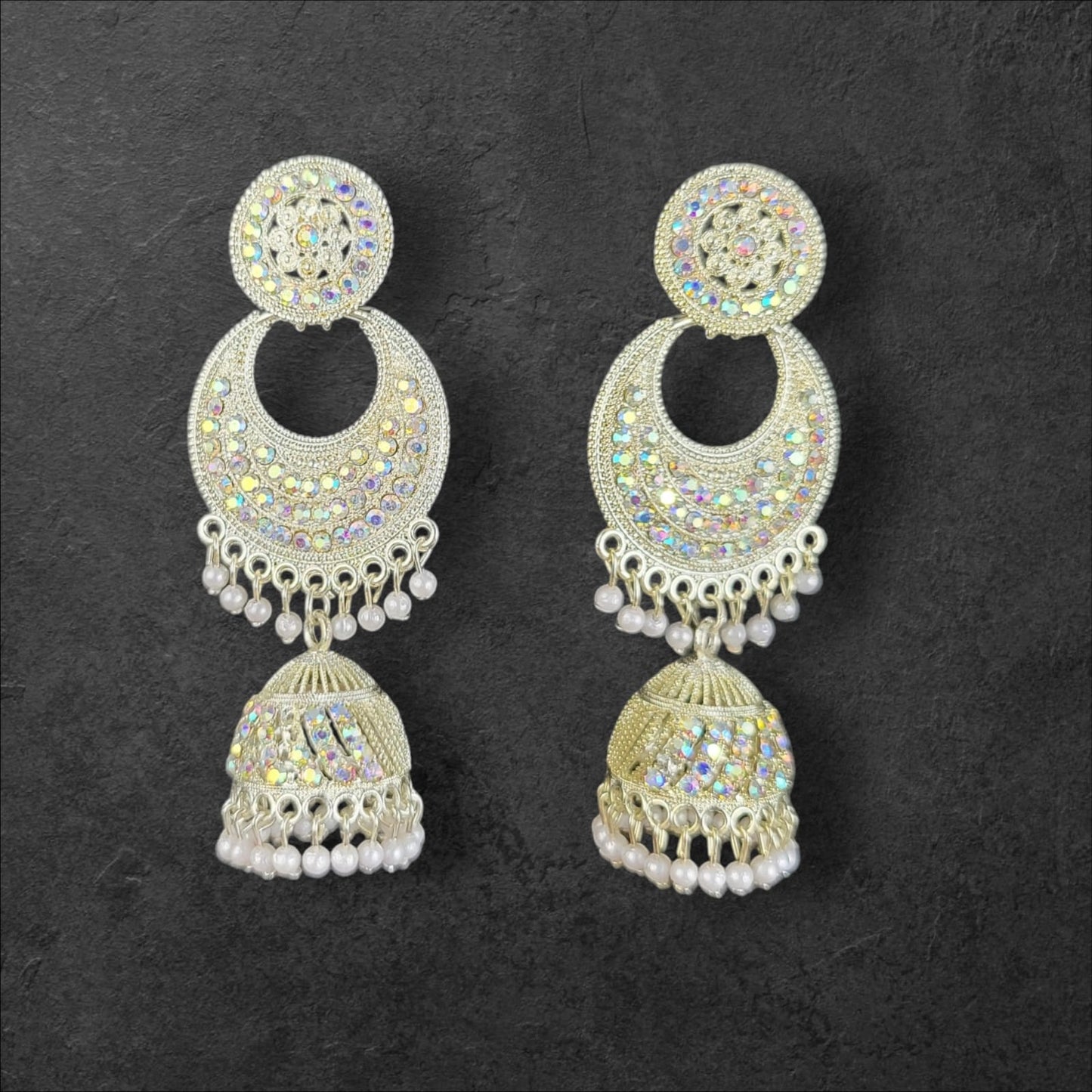 MIDAM™ Silver AD Studded Multicolour White Beads Drop Earrings.