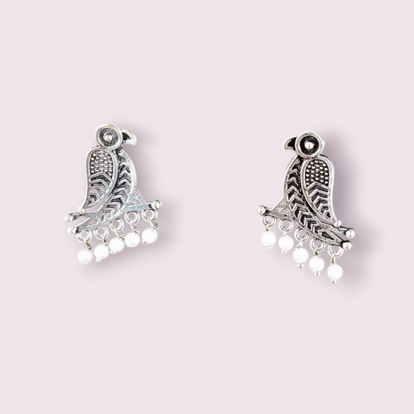 MIDAM™ German Oxidized Silver White Beaded Parrot Studs Earrings