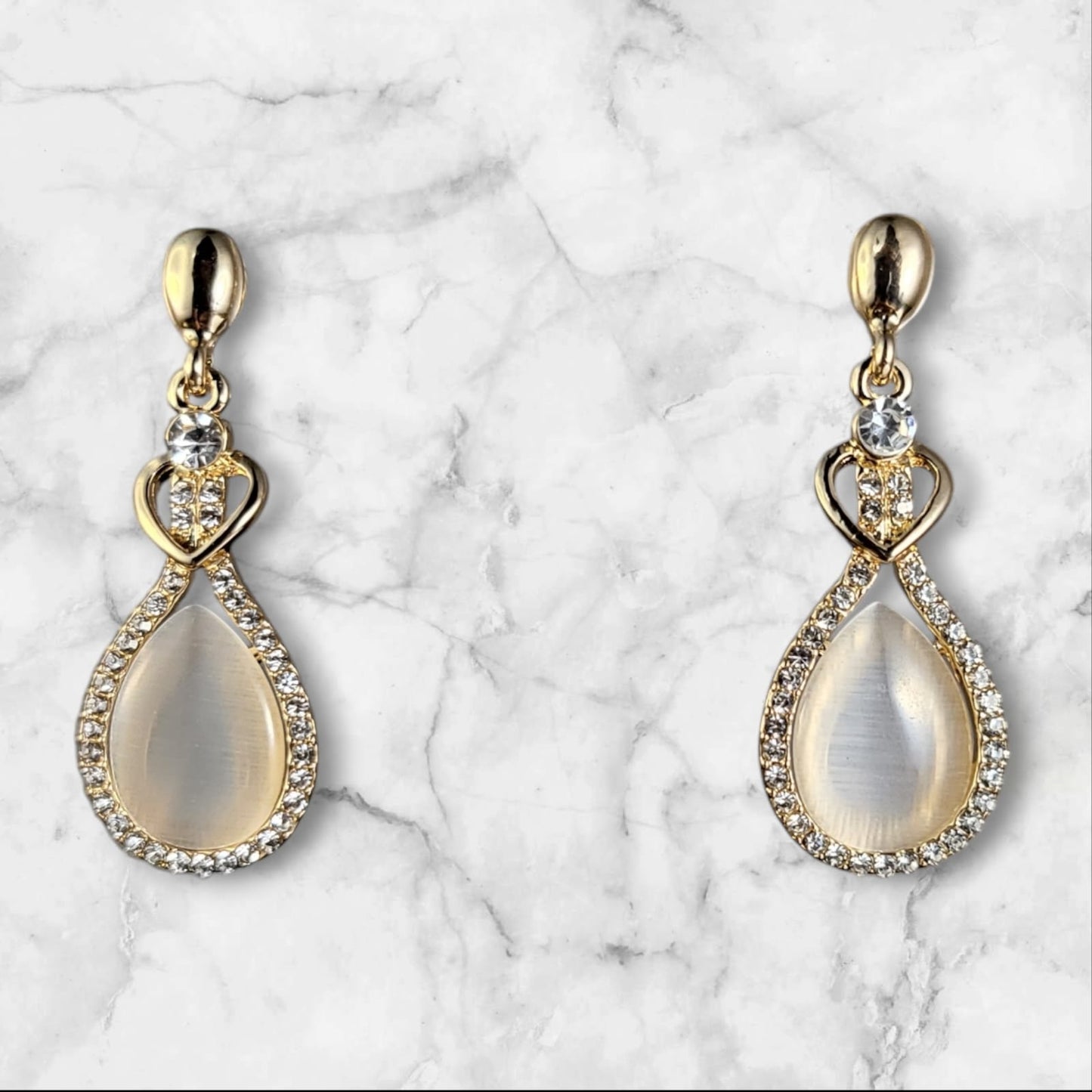 MIDAM™ Gold-Plated American Diamond Studded Heart & Water Drop Shaped Drop Earrings