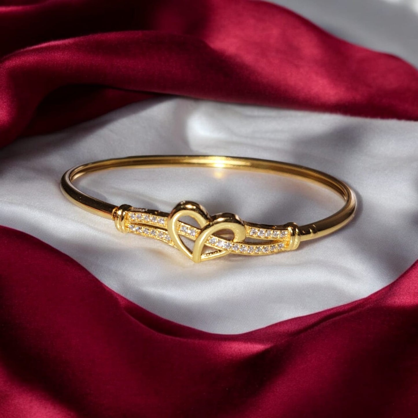 MIDAM™ Gold-Toned American Diamond Studded Heart Shaped Bracelet