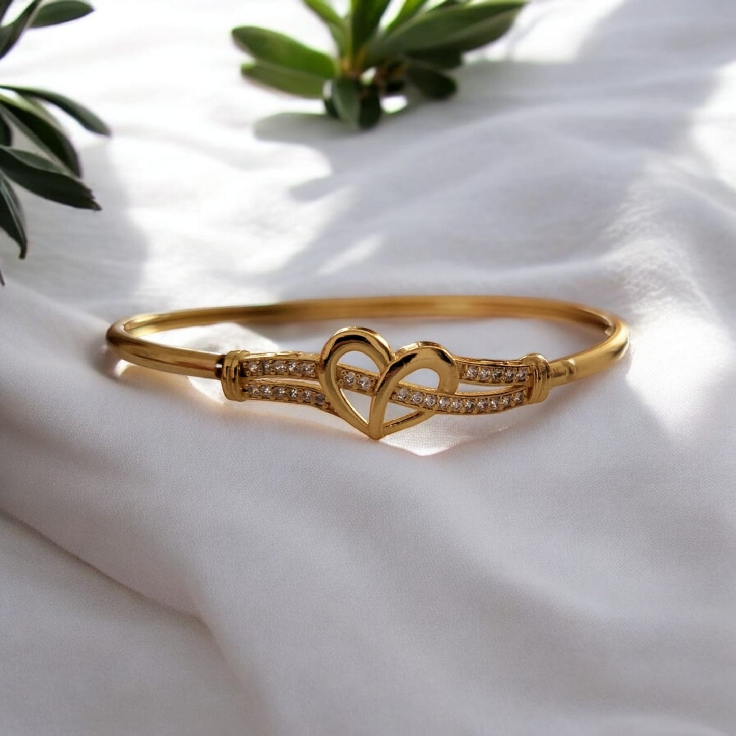 MIDAM™ Gold-Toned American Diamond Studded Heart Shaped Bracelet