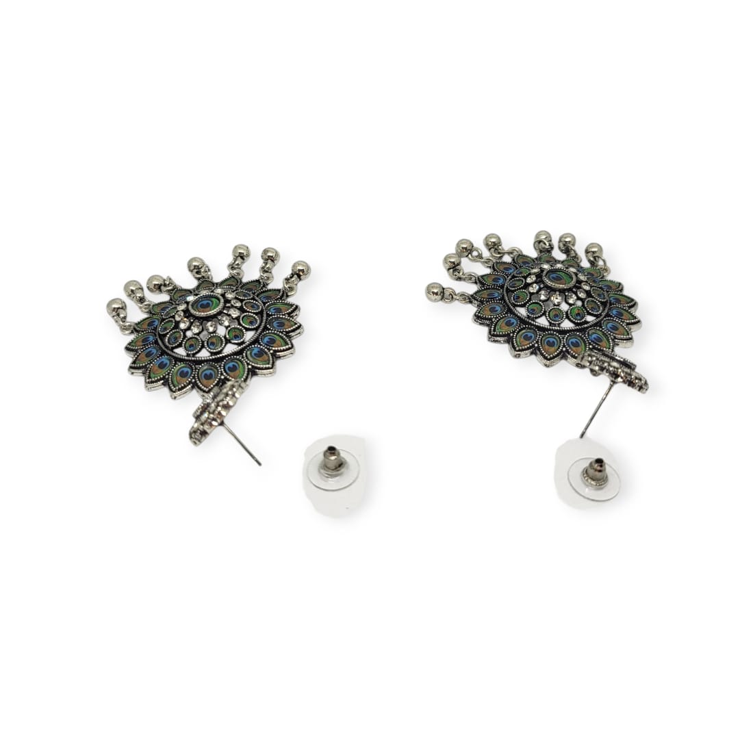 MIDAM™ Silver-Plated Flower-Shaped Peacock Feather Drop Earrings