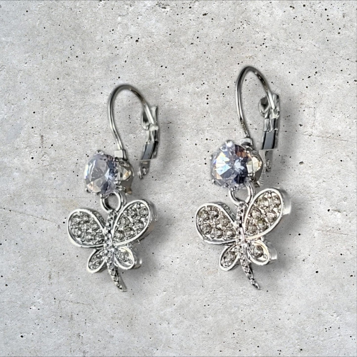 MIDAM™ Silver-Plated Zircon Butterfly Drop Earrings