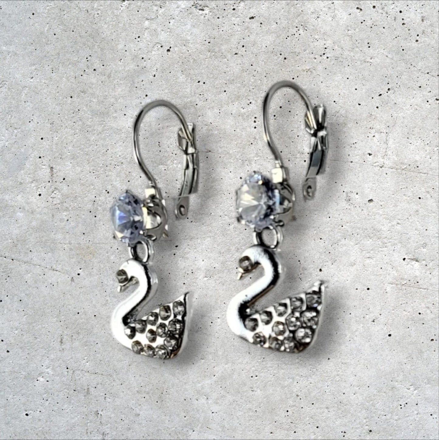 MIDAM™ Silver-Plated Zircon Studded Swan Drop Earrings