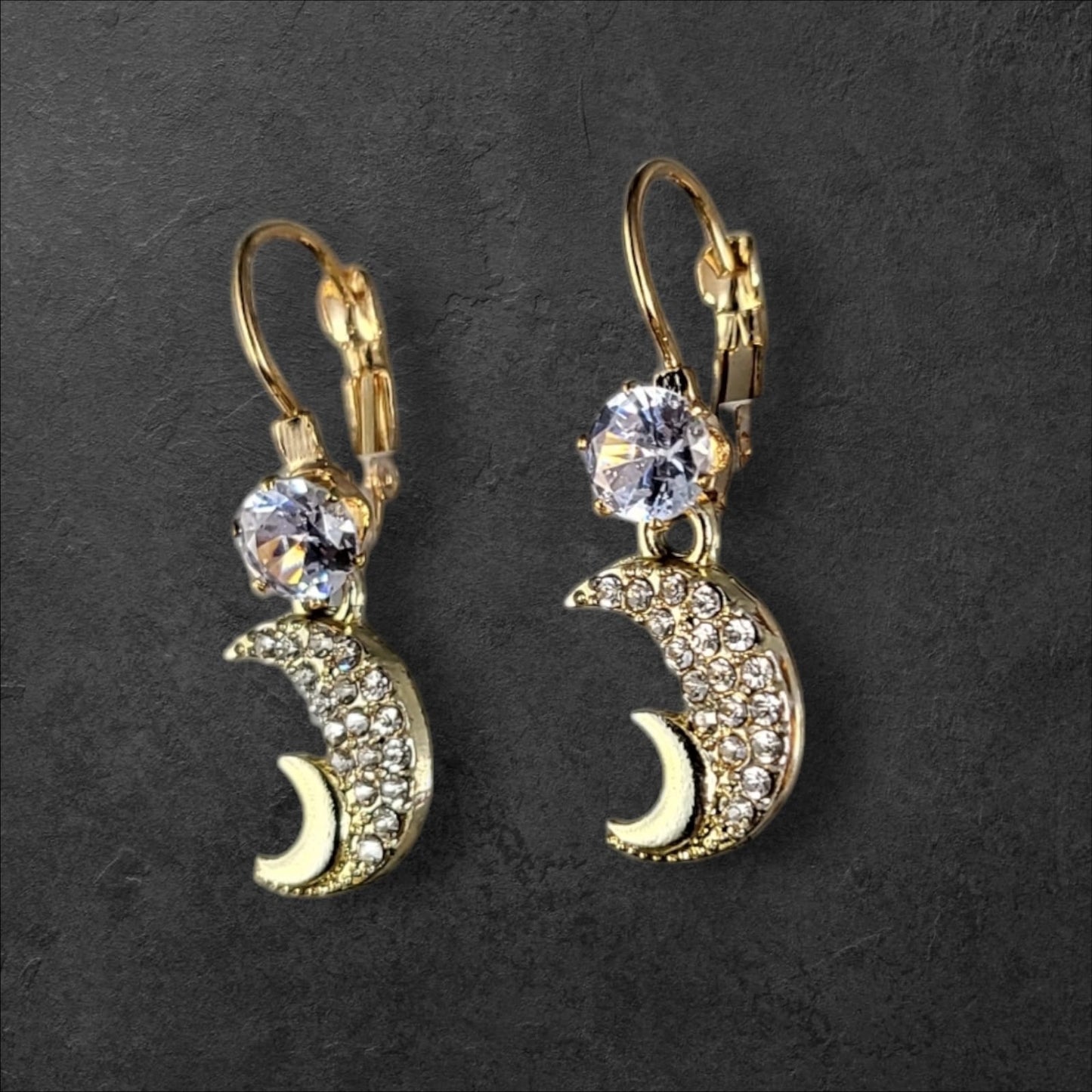 MIDAM™ Gold-Plated Zircon Studded Double Half Moon Classic Drop Earrings