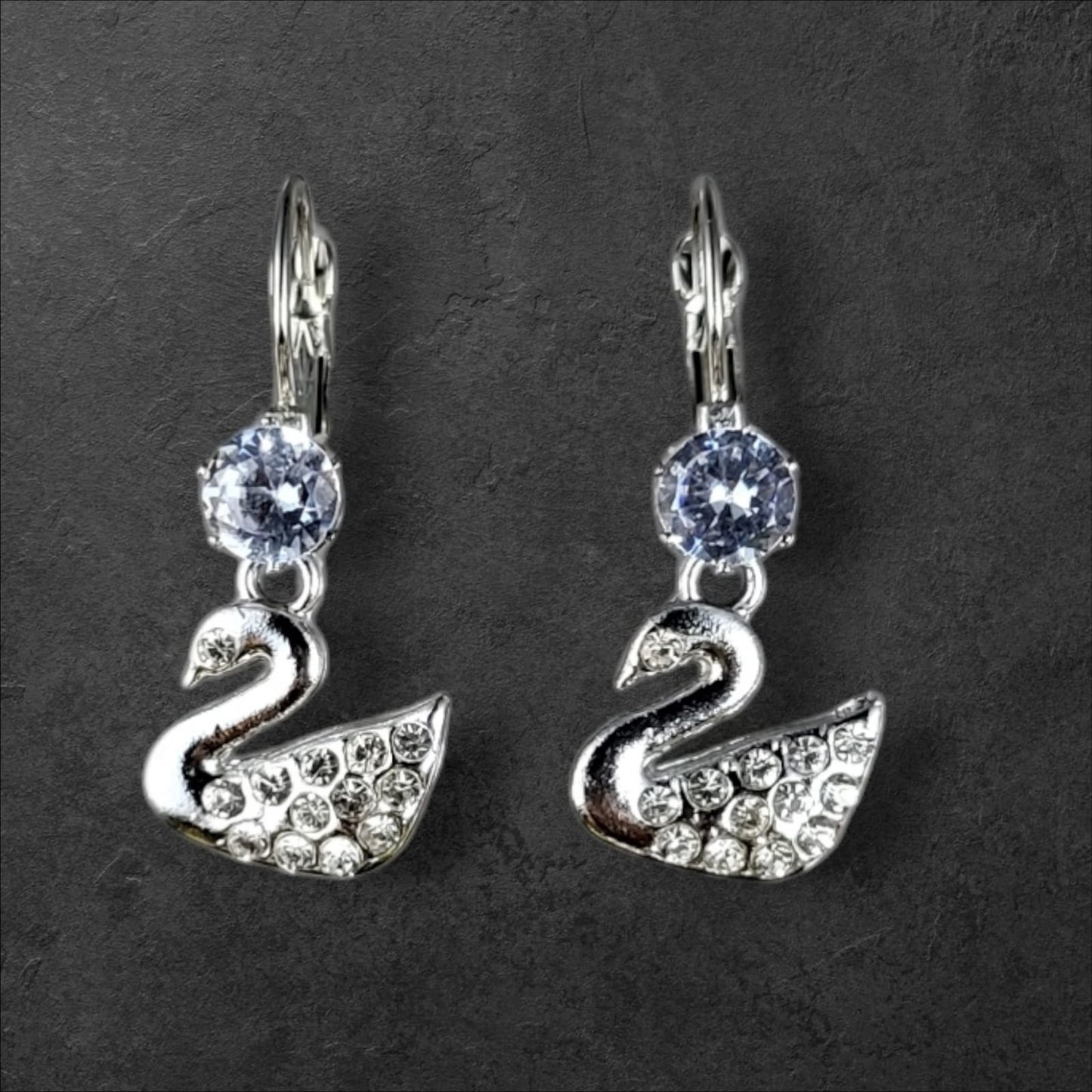 MIDAM™ Silver-Plated Zircon Studded Swan Drop Earrings