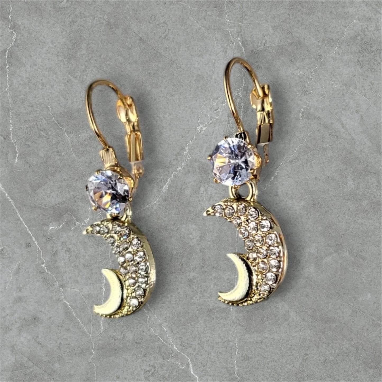 MIDAM™ Gold-Plated Zircon Studded Double Half Moon Classic Drop Earrings