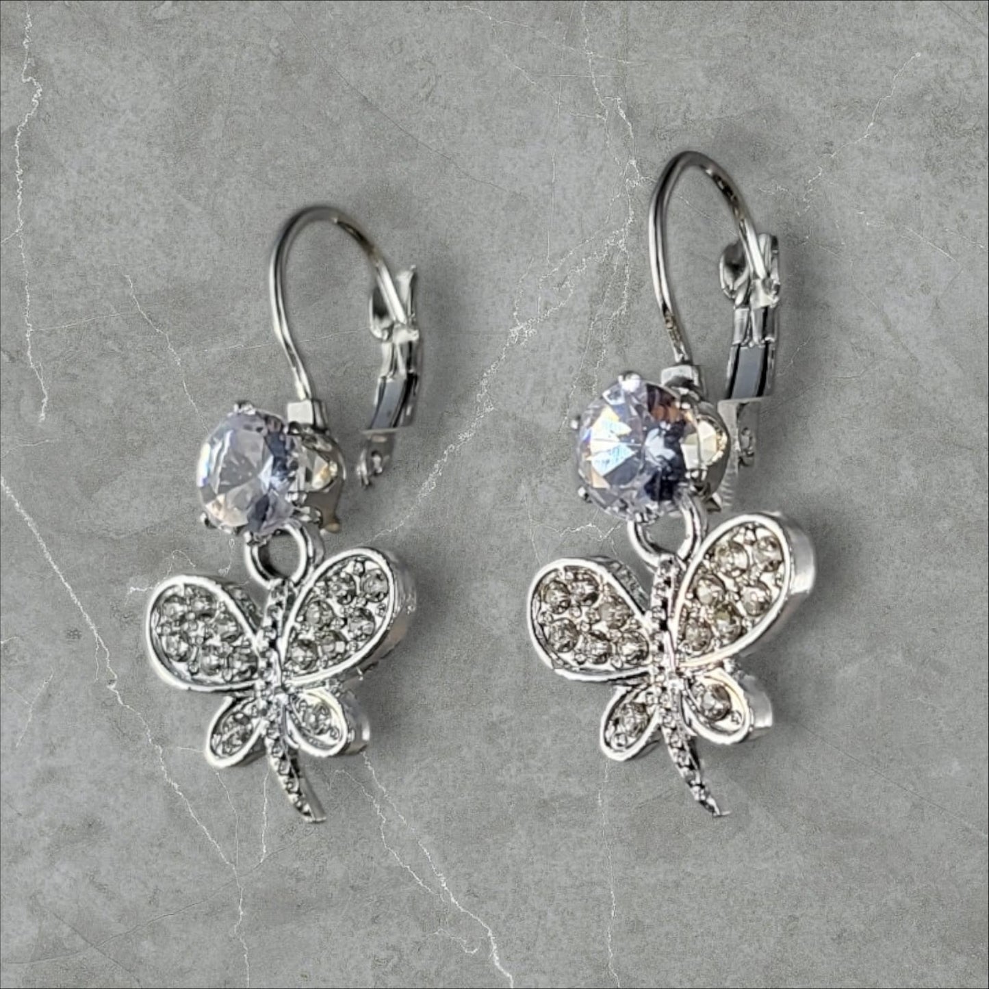 MIDAM™ Silver-Plated Zircon Butterfly Drop Earrings