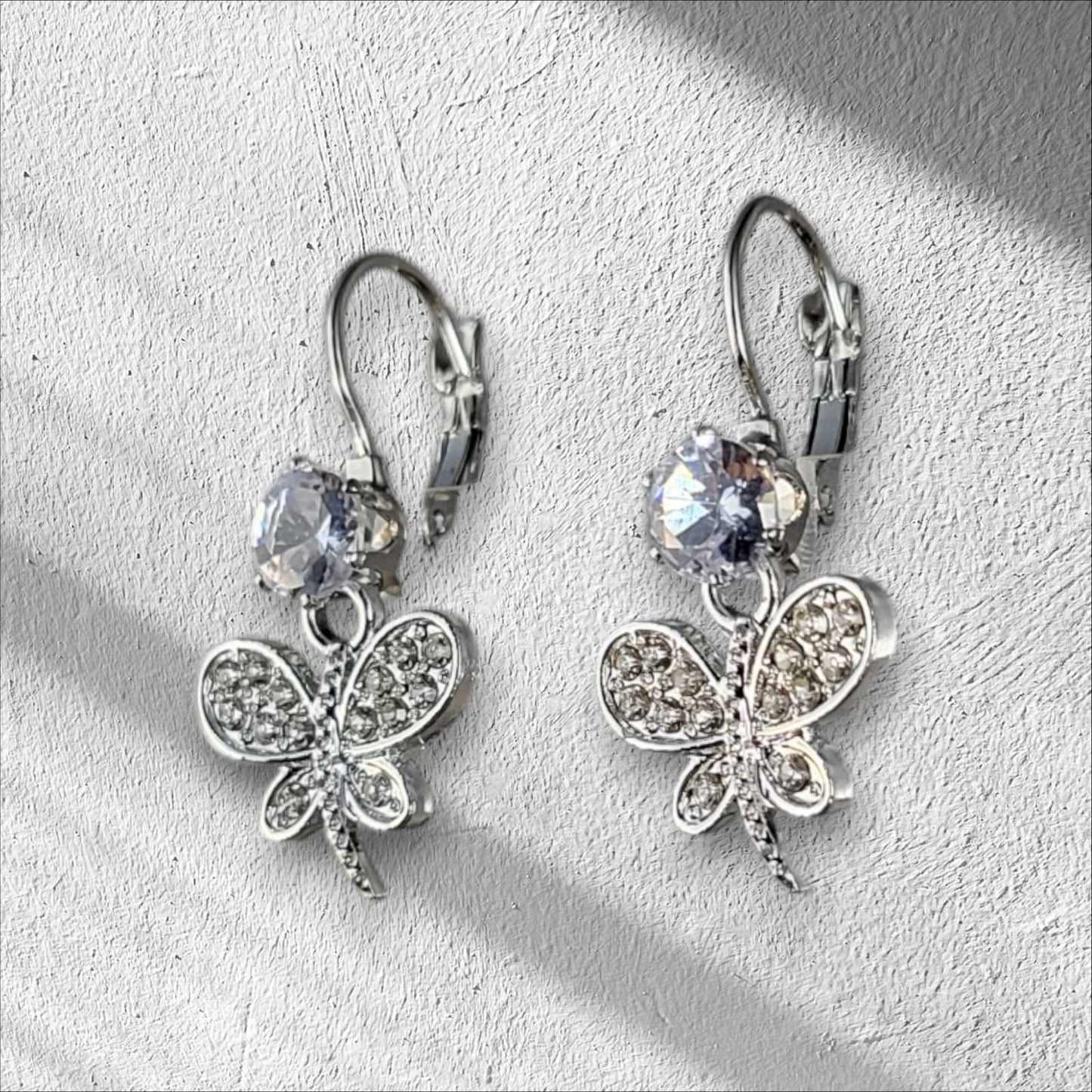 MIDAM™ Silver-Plated Zircon Butterfly Drop Earrings