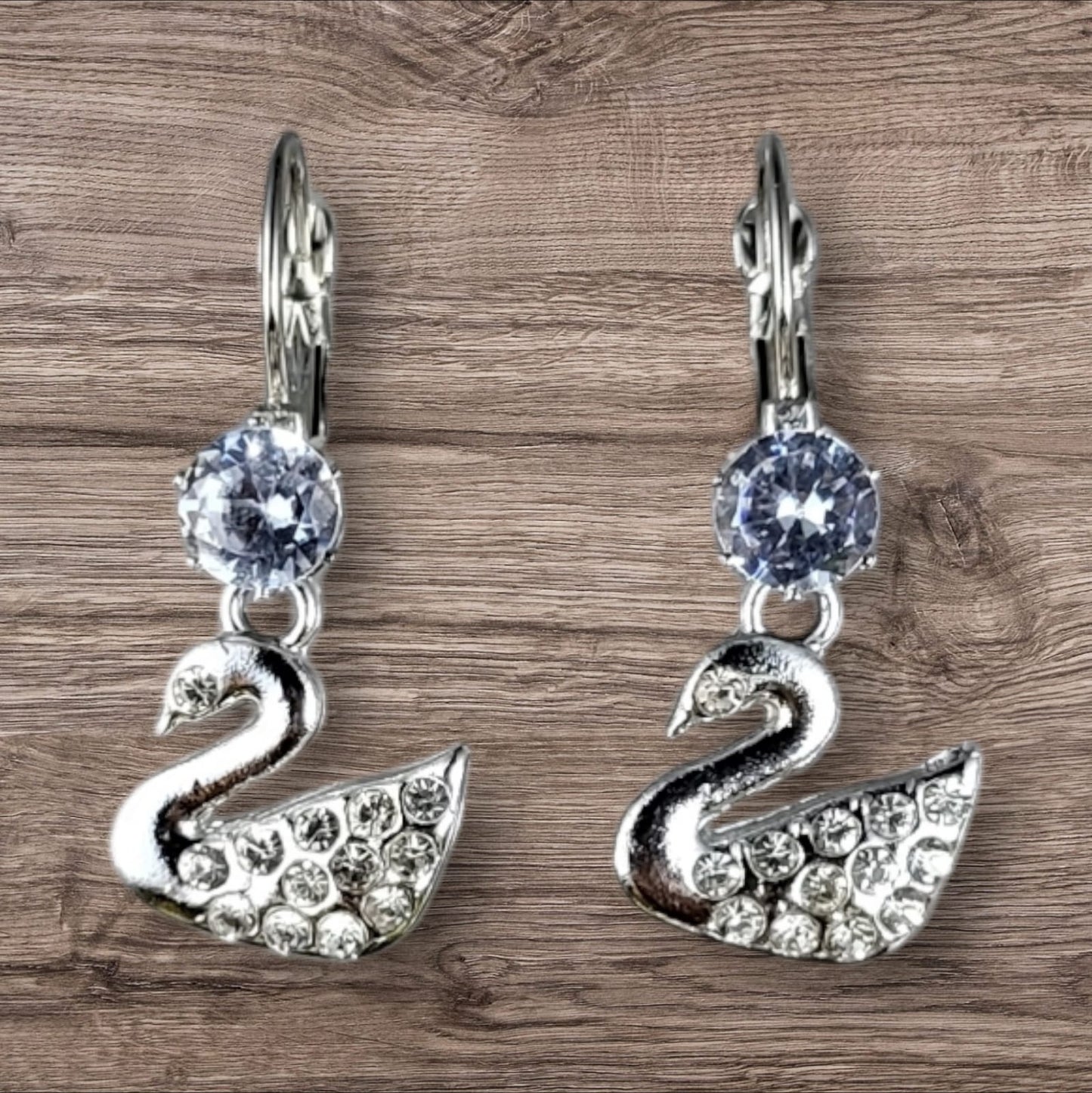 MIDAM™ Silver-Plated Zircon Studded Swan Drop Earrings
