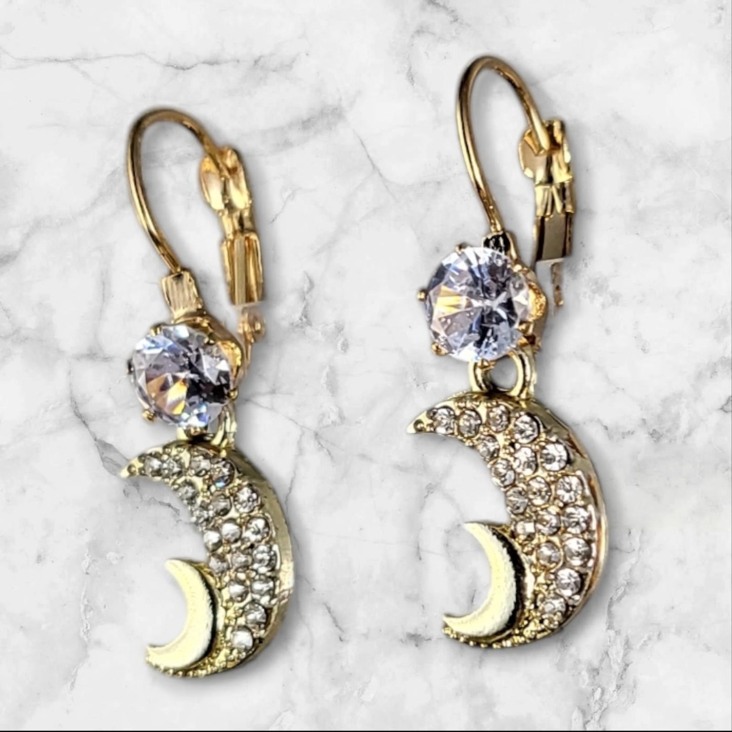 MIDAM™ Gold-Plated Zircon Studded Double Half Moon Classic Drop Earrings