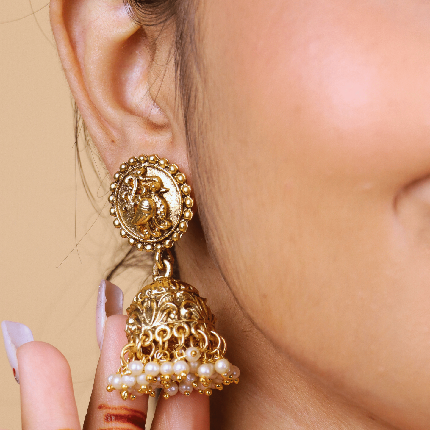 MIDAM™ Gold Plated Bird Temple Jhumkas