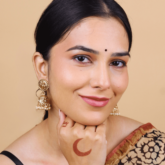 MIDAM™ Gold Plated Bird Temple Jhumkas