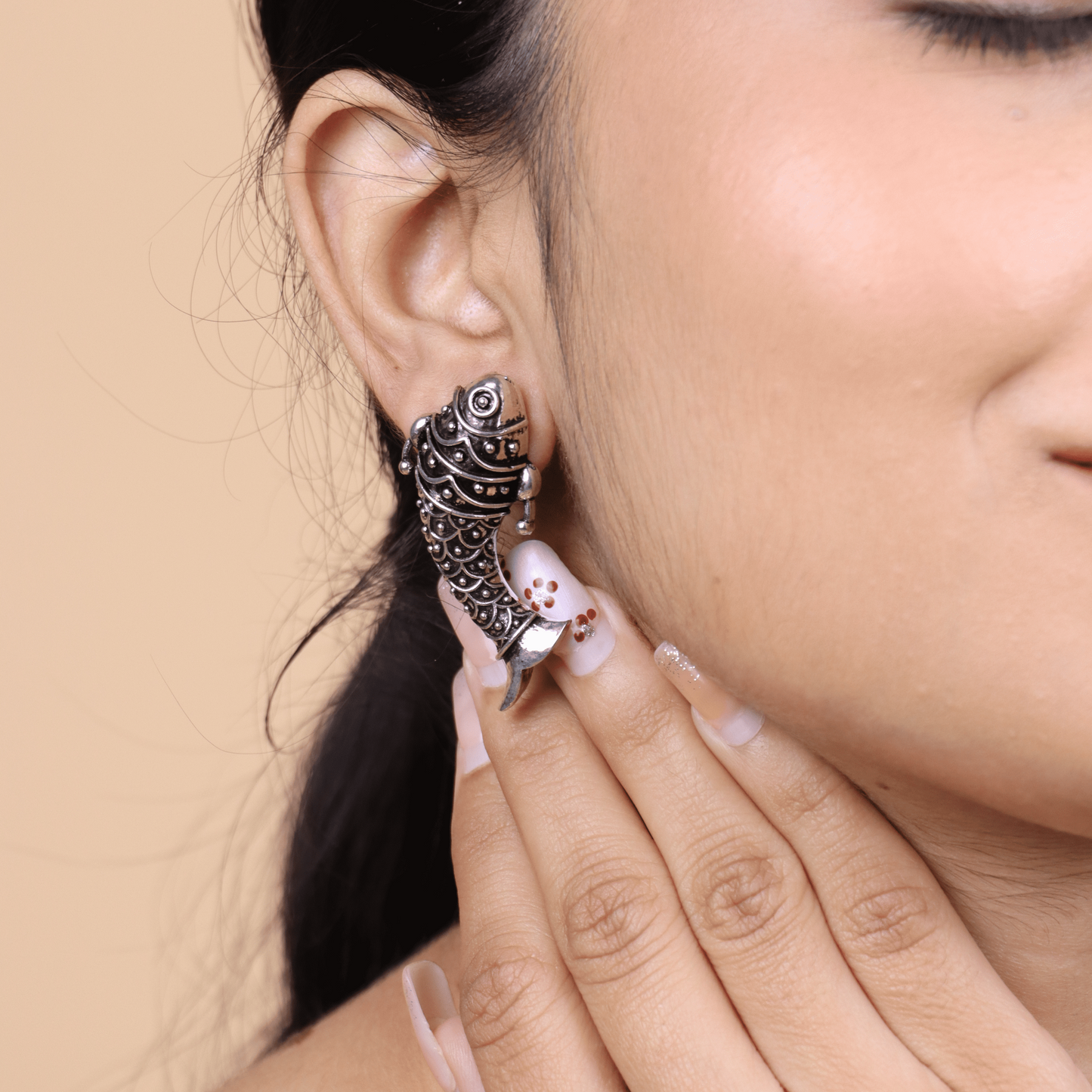 MIDAM™ German Oxidized Silver Fish Stud Earrings